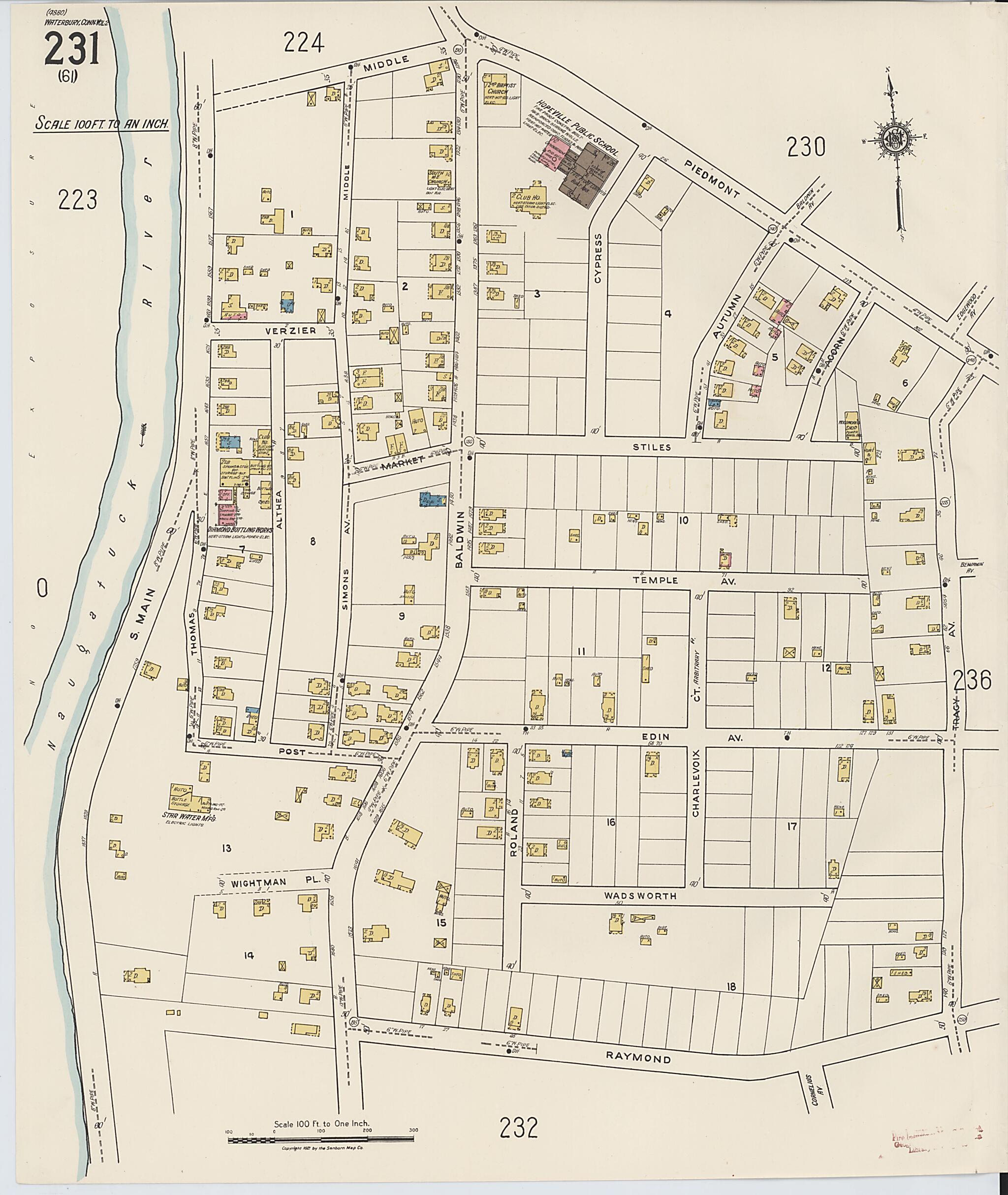 This old map of Waterbury, New Haven County, Connecticut was created by Sanborn Map Company in 1922