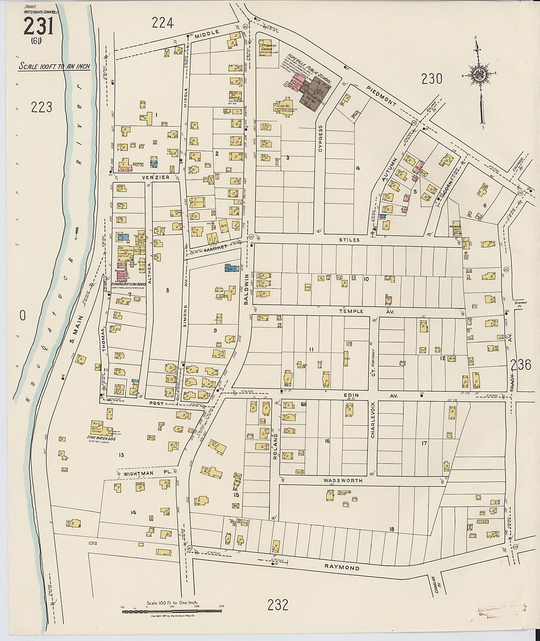 This old map of Waterbury, New Haven County, Connecticut was created by Sanborn Map Company in 1922