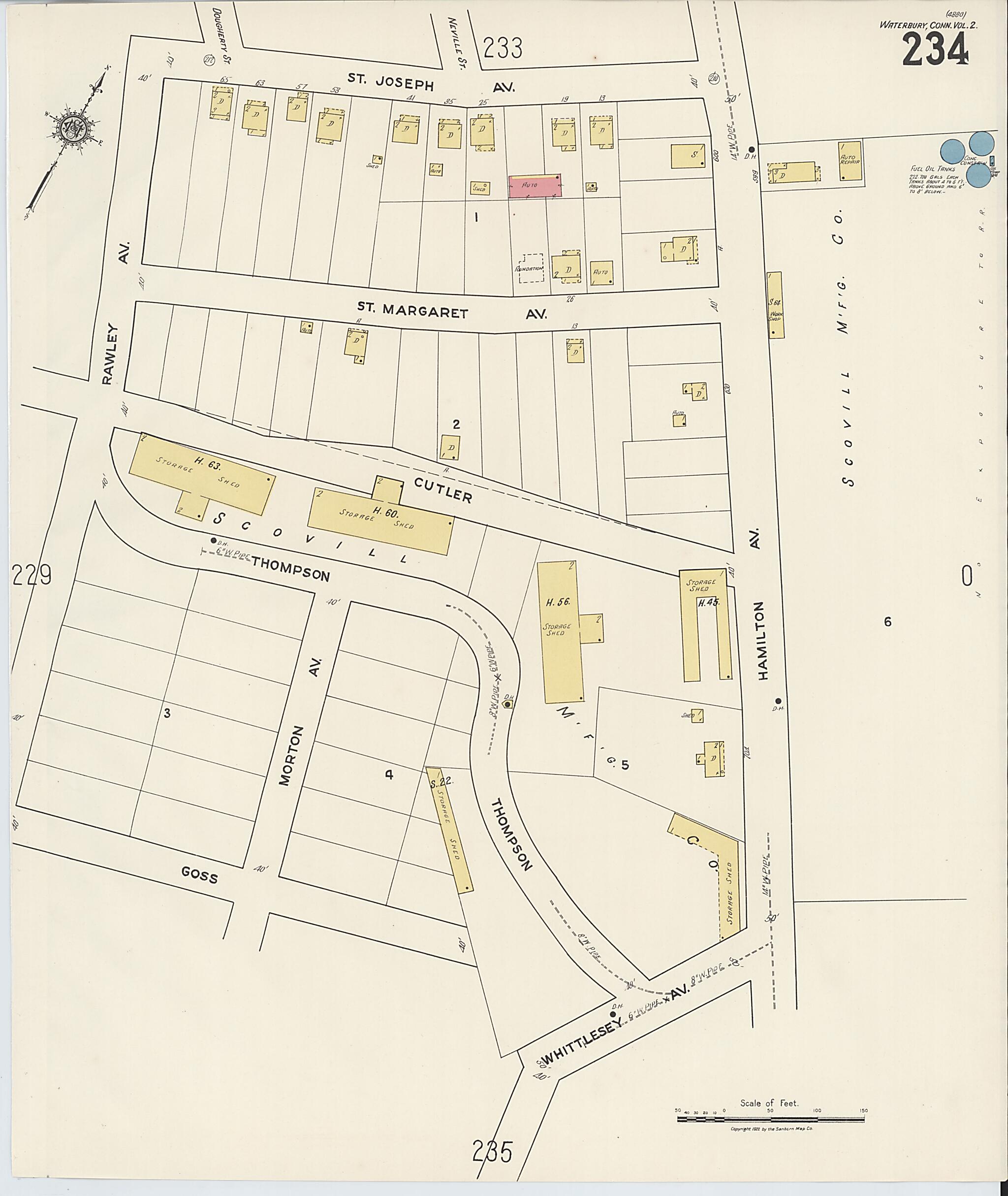 This old map of Waterbury, New Haven County, Connecticut was created by Sanborn Map Company in 1922