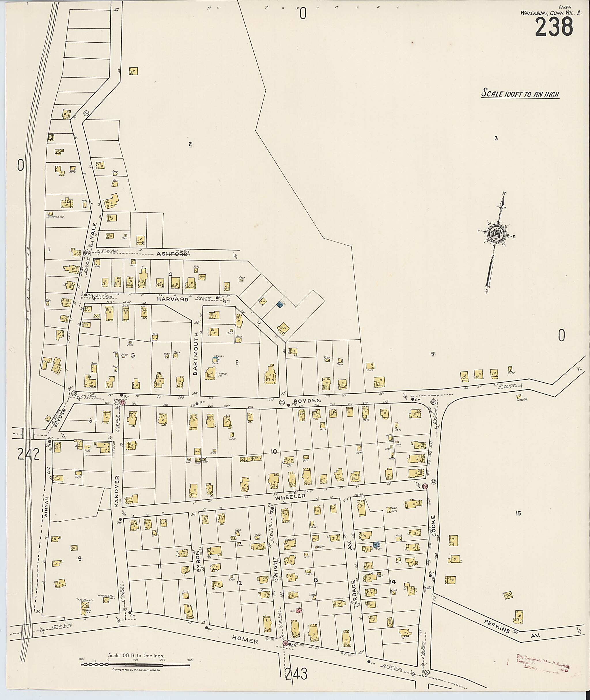 This old map of Waterbury, New Haven County, Connecticut was created by Sanborn Map Company in 1922
