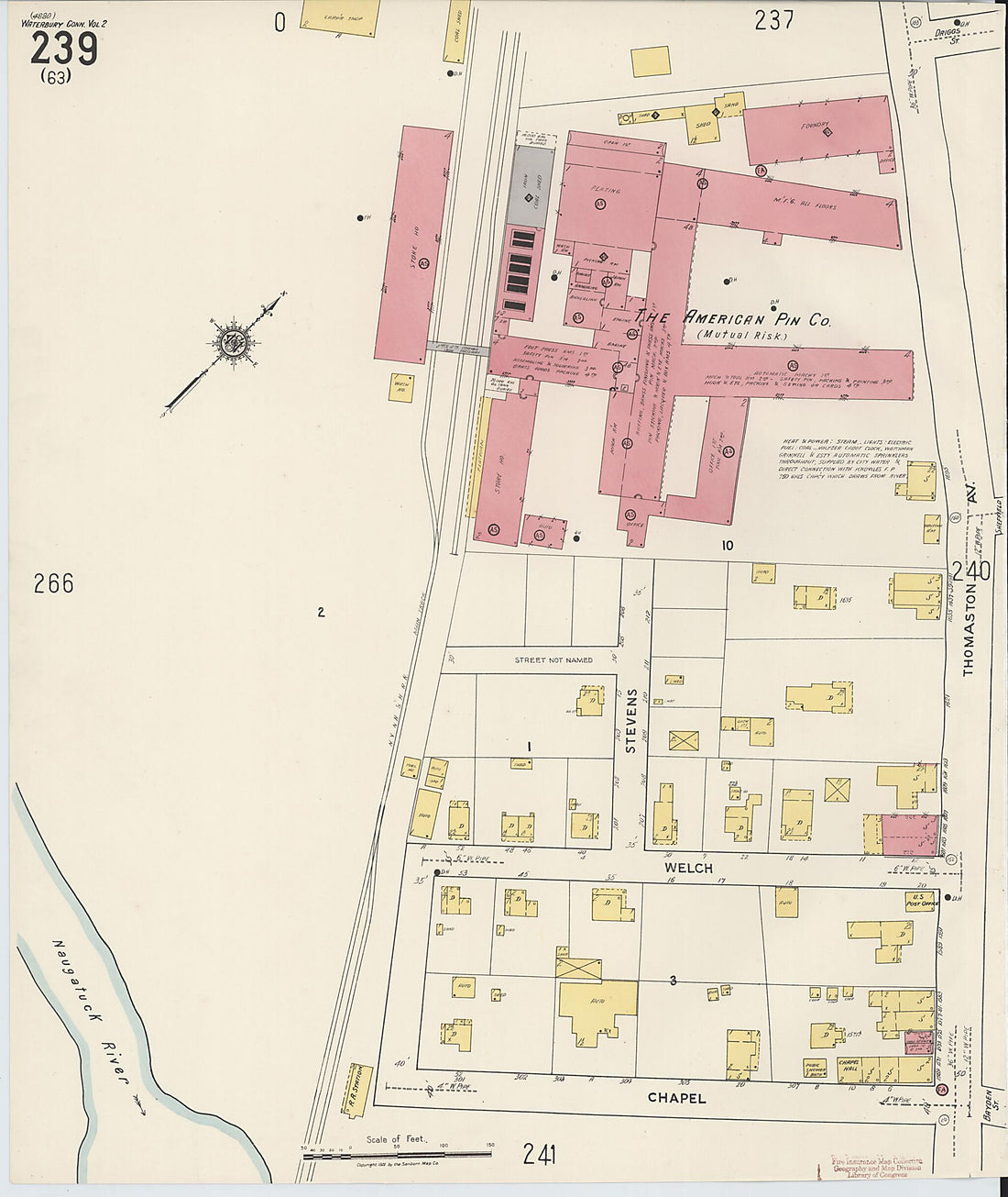 This old map of Waterbury, New Haven County, Connecticut was created by Sanborn Map Company in 1922