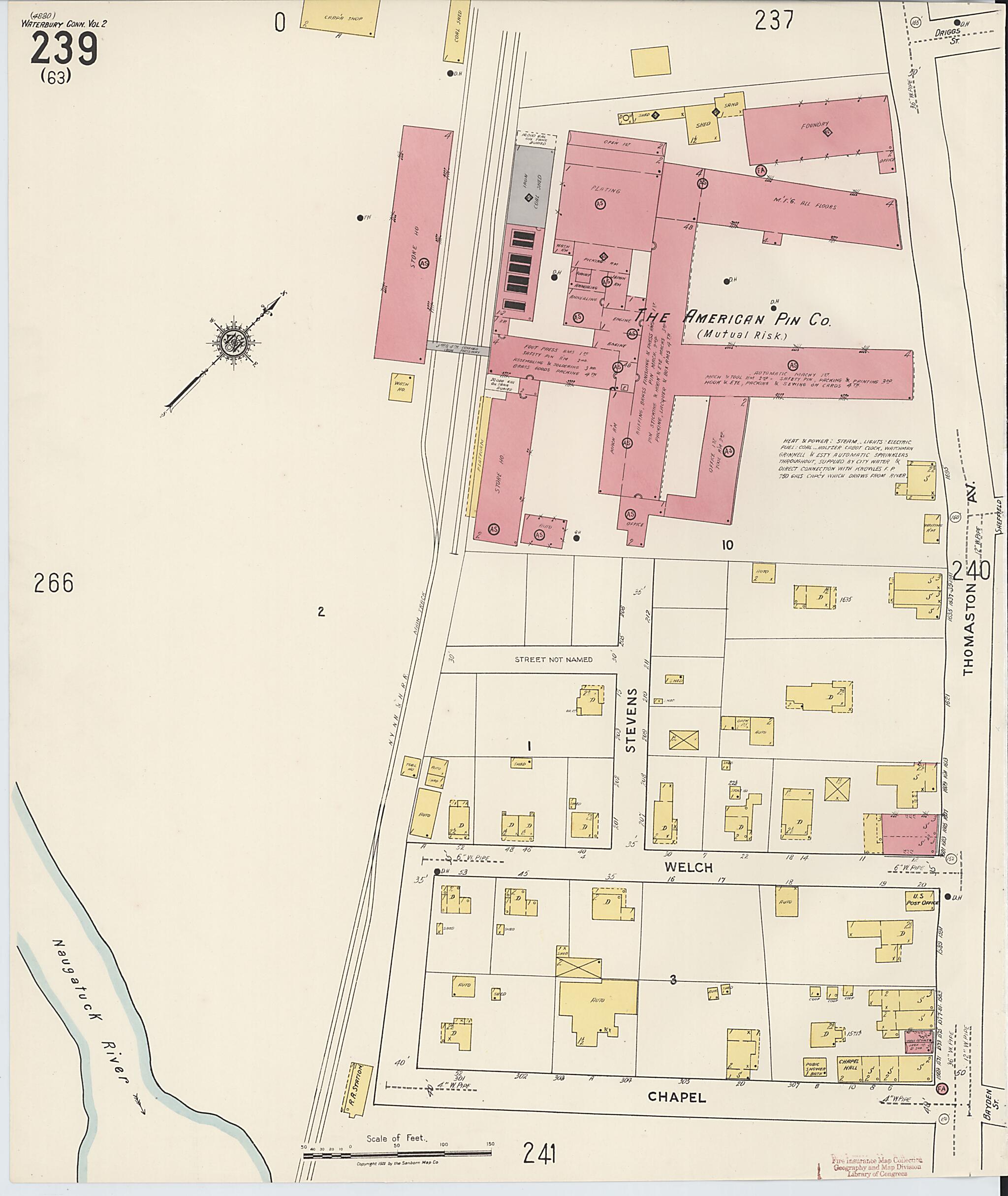 This old map of Waterbury, New Haven County, Connecticut was created by Sanborn Map Company in 1922