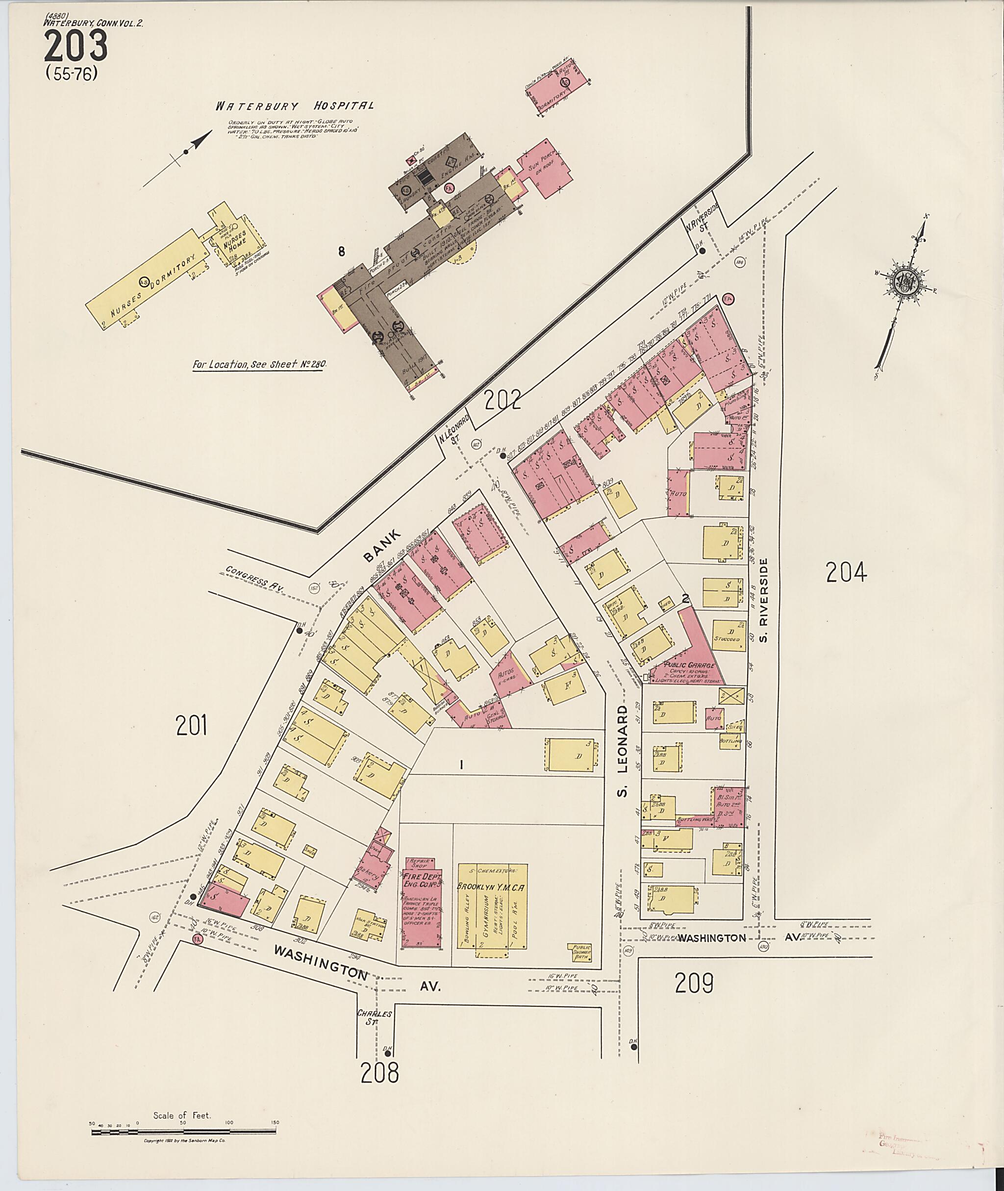 This old map of Waterbury, New Haven County, Connecticut was created by Sanborn Map Company in 1922