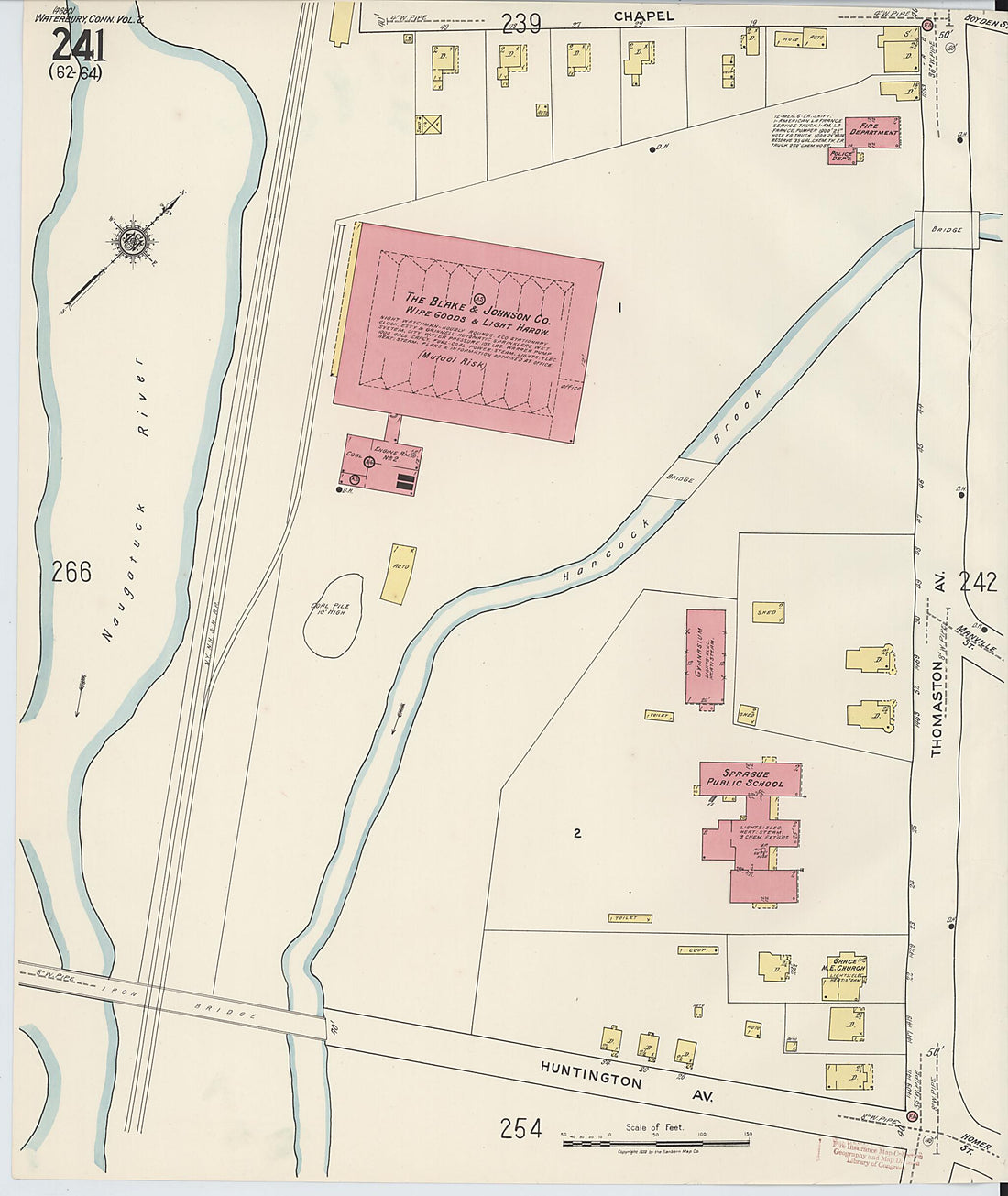 This old map of Waterbury, New Haven County, Connecticut was created by Sanborn Map Company in 1922