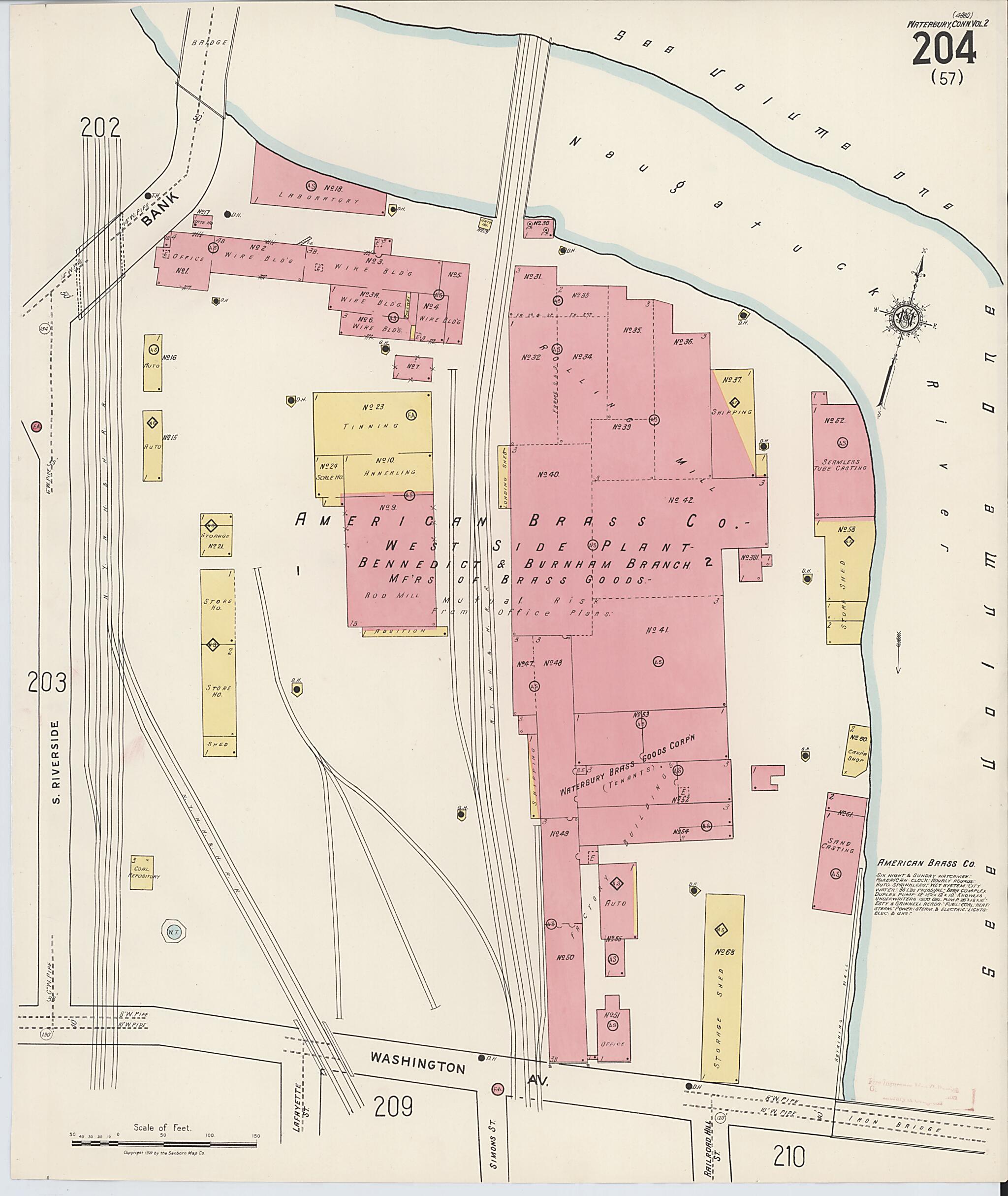 This old map of Waterbury, New Haven County, Connecticut was created by Sanborn Map Company in 1922