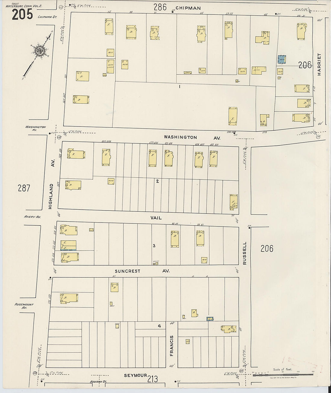 This old map of Waterbury, New Haven County, Connecticut was created by Sanborn Map Company in 1922