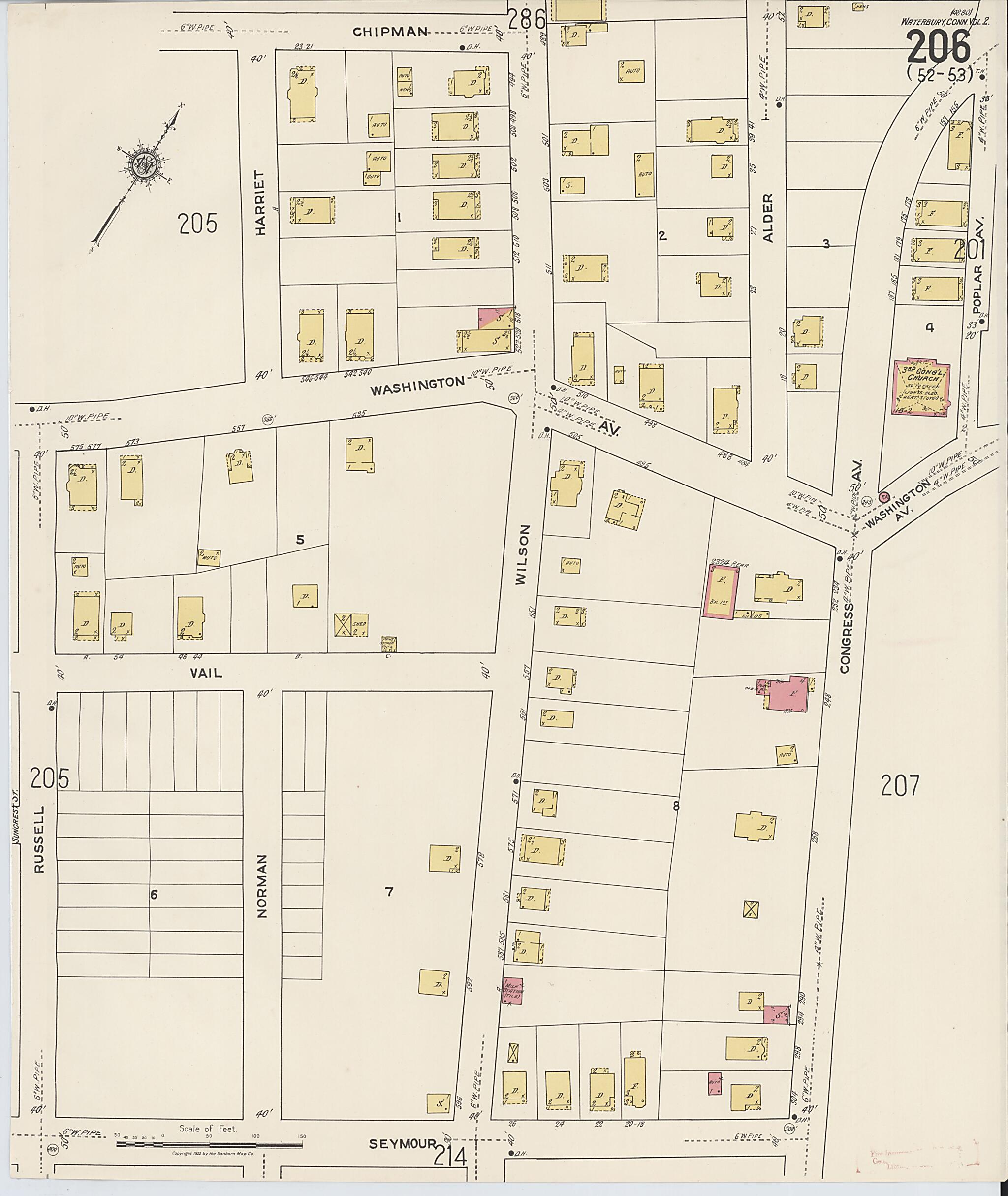 This old map of Waterbury, New Haven County, Connecticut was created by Sanborn Map Company in 1922