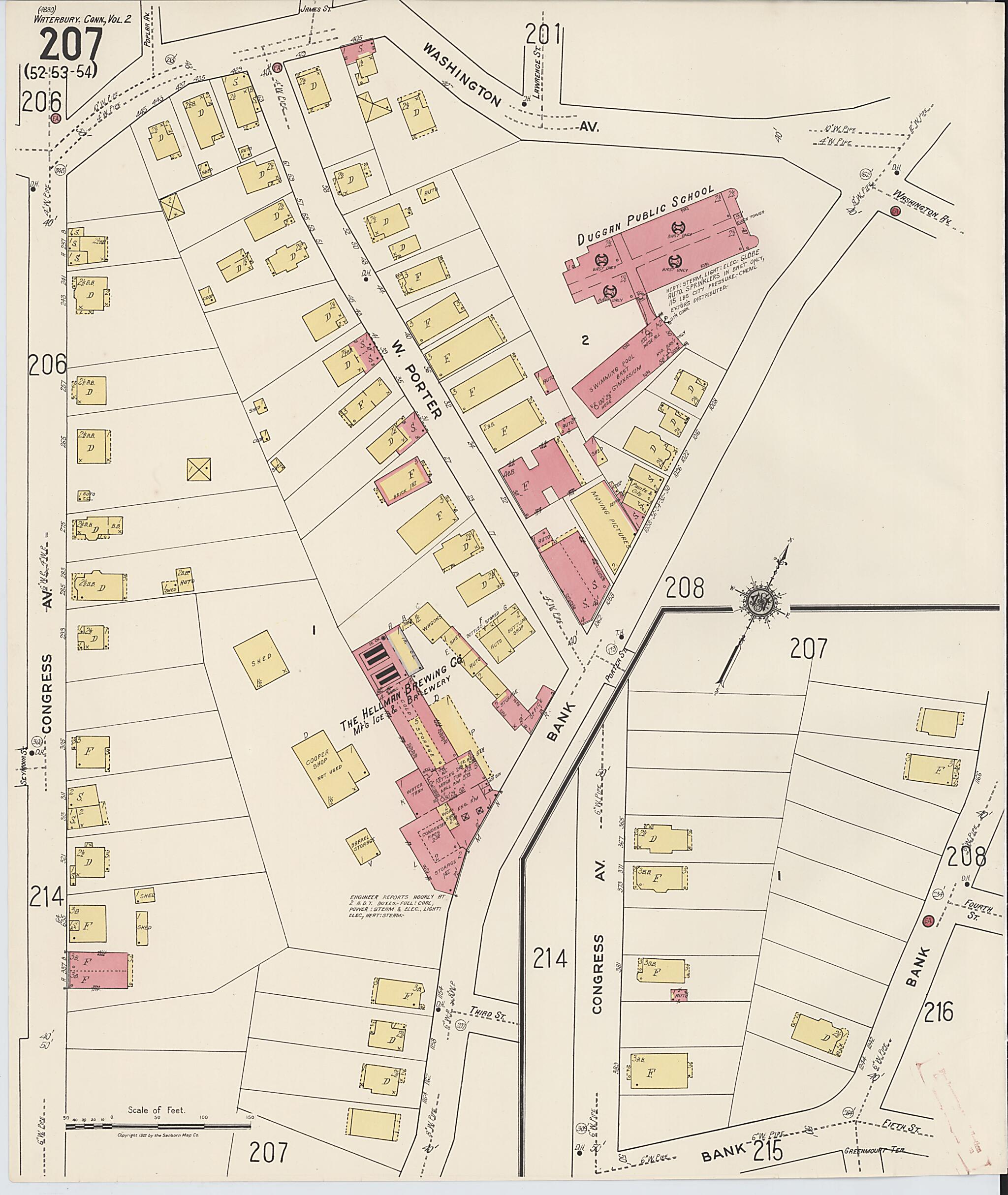 This old map of Waterbury, New Haven County, Connecticut was created by Sanborn Map Company in 1922