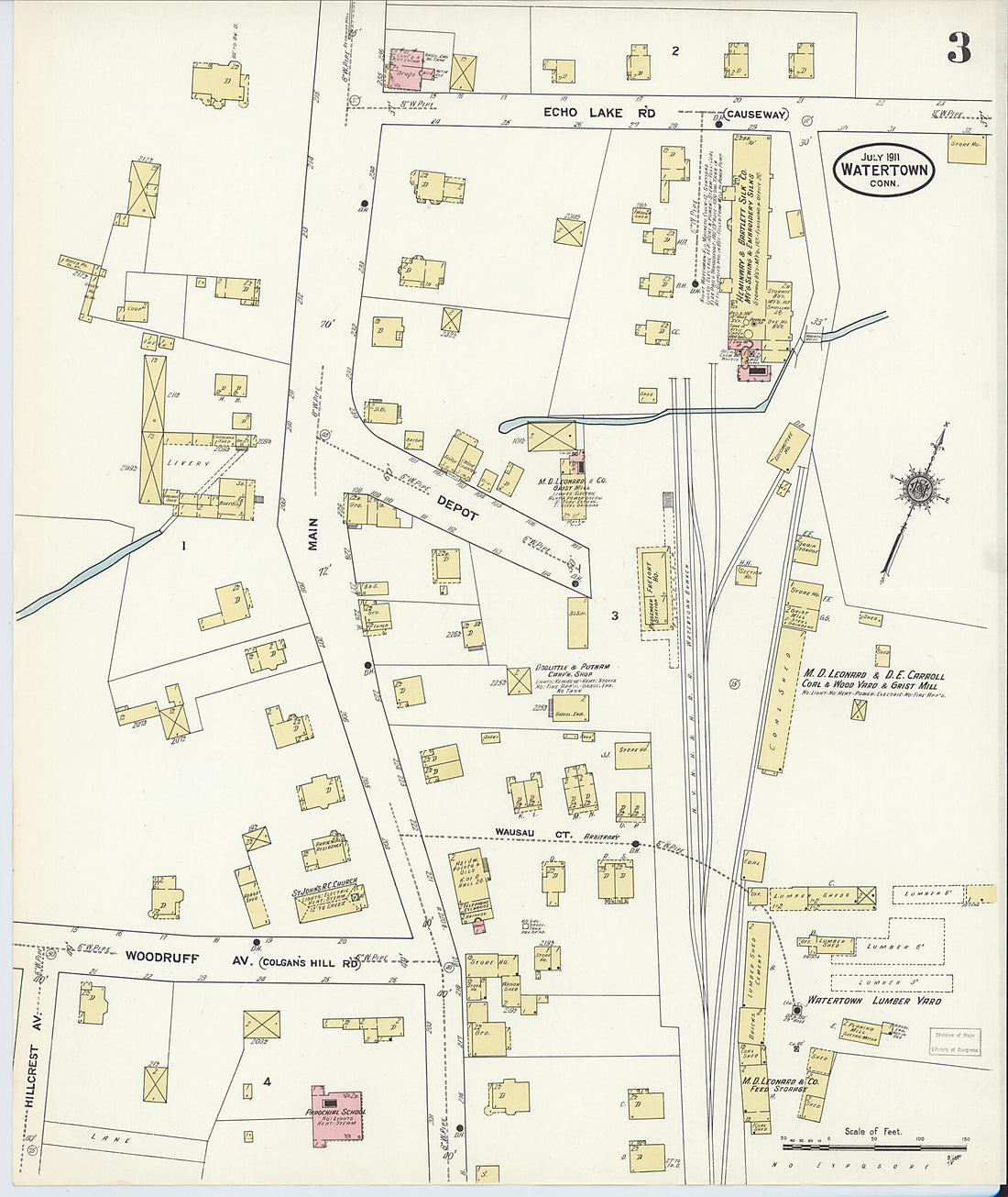 This old map of Watertown, Litchfield County, Connecticut was created by Sanborn Map Company in 1911