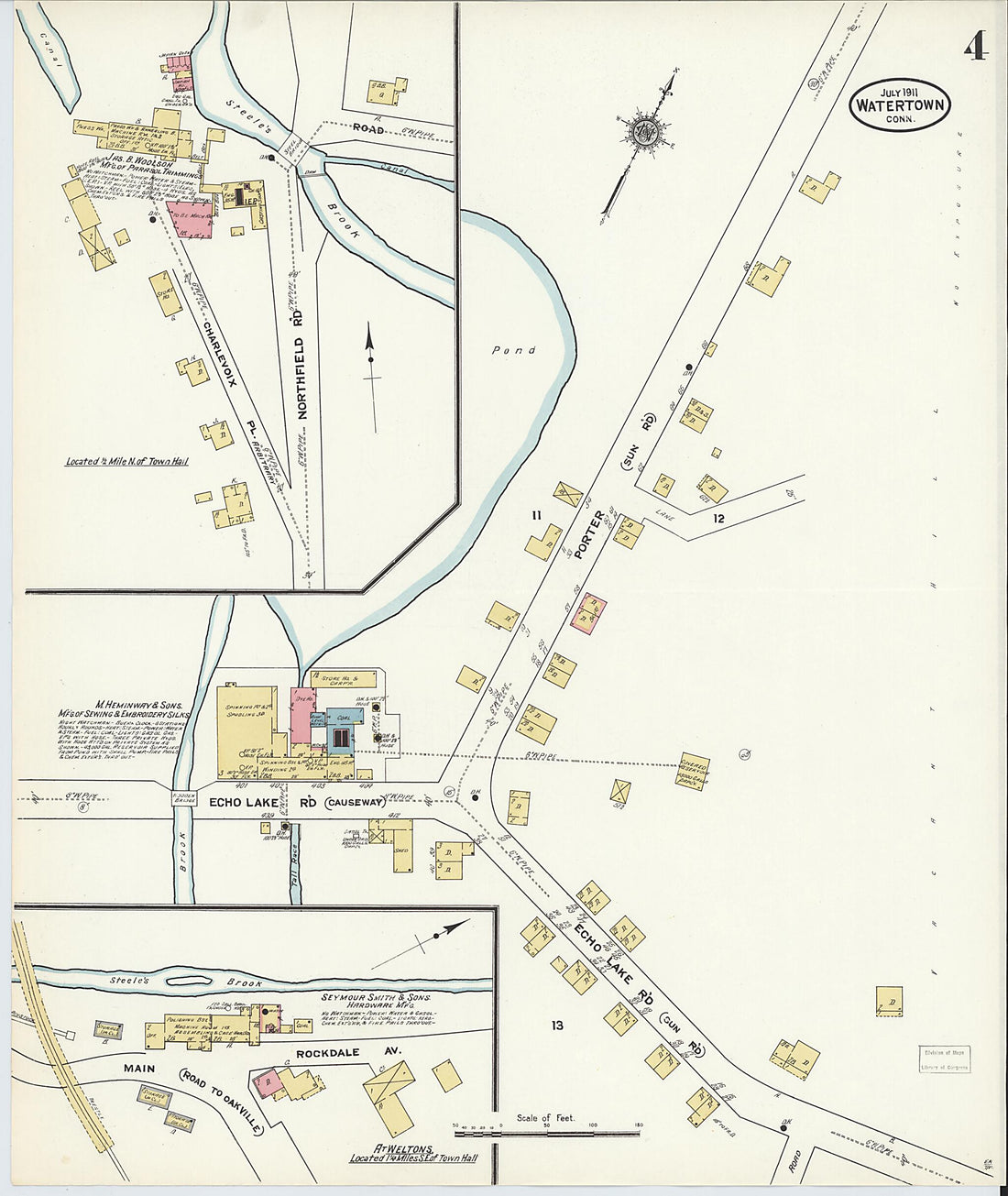 This old map of Watertown, Litchfield County, Connecticut was created by Sanborn Map Company in 1911