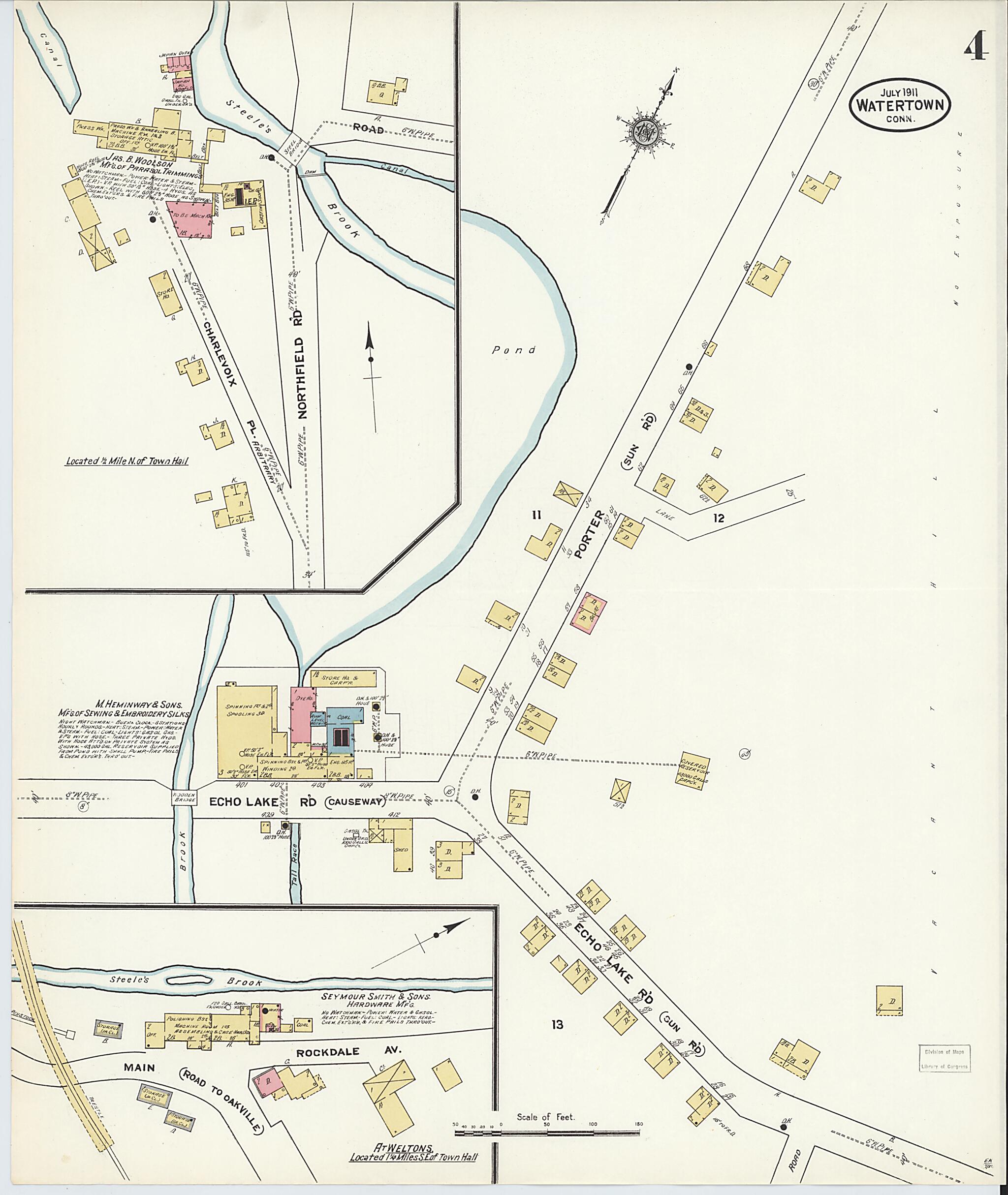 This old map of Watertown, Litchfield County, Connecticut was created by Sanborn Map Company in 1911