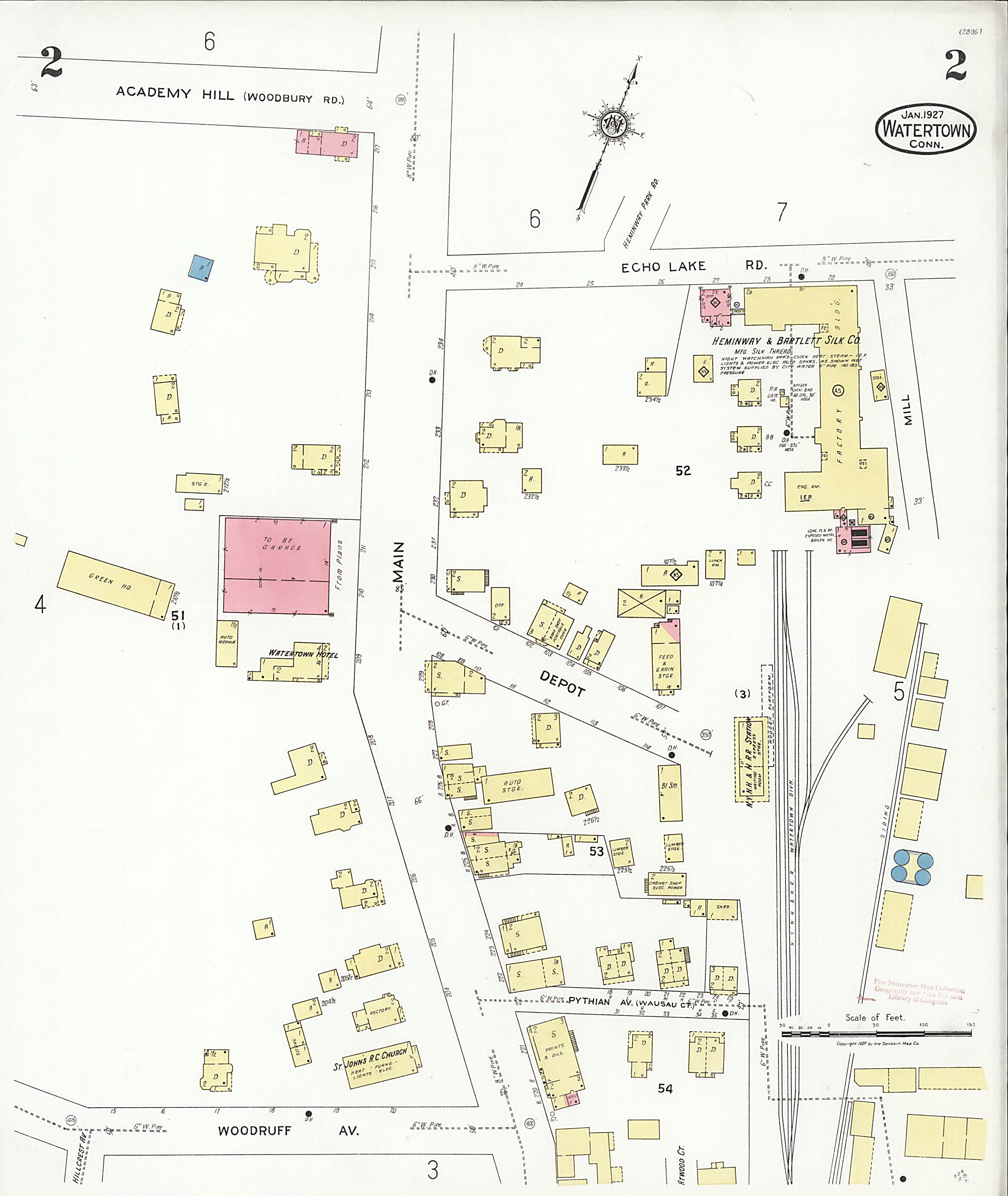 This old map of Watertown, Litchfield County, Connecticut was created by Sanborn Map Company in 1927