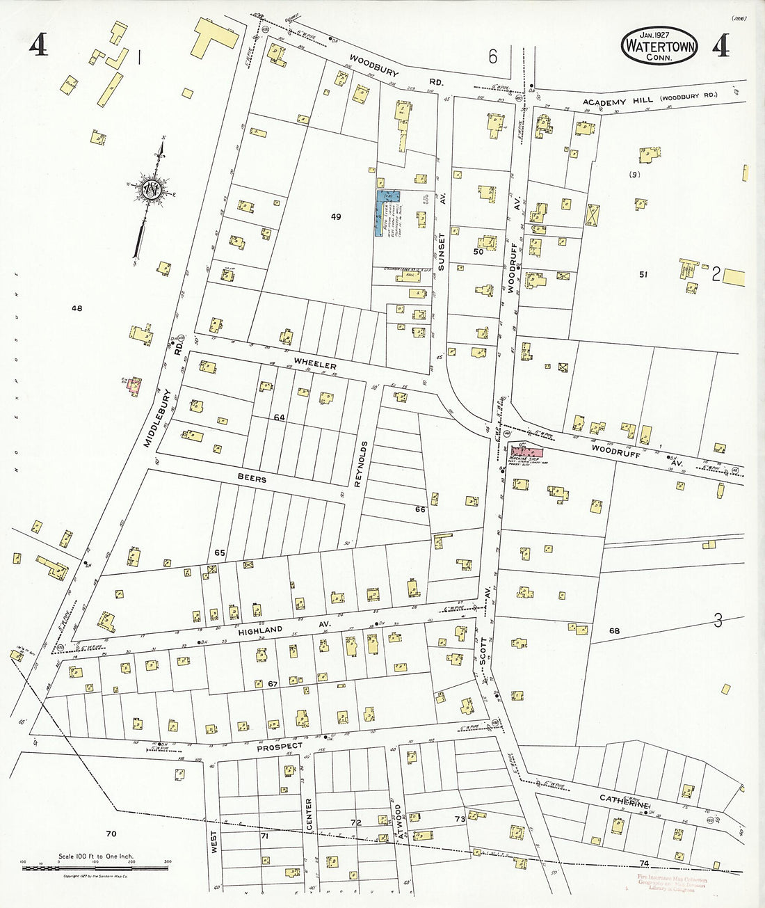 This old map of Watertown, Litchfield County, Connecticut was created by Sanborn Map Company in 1927