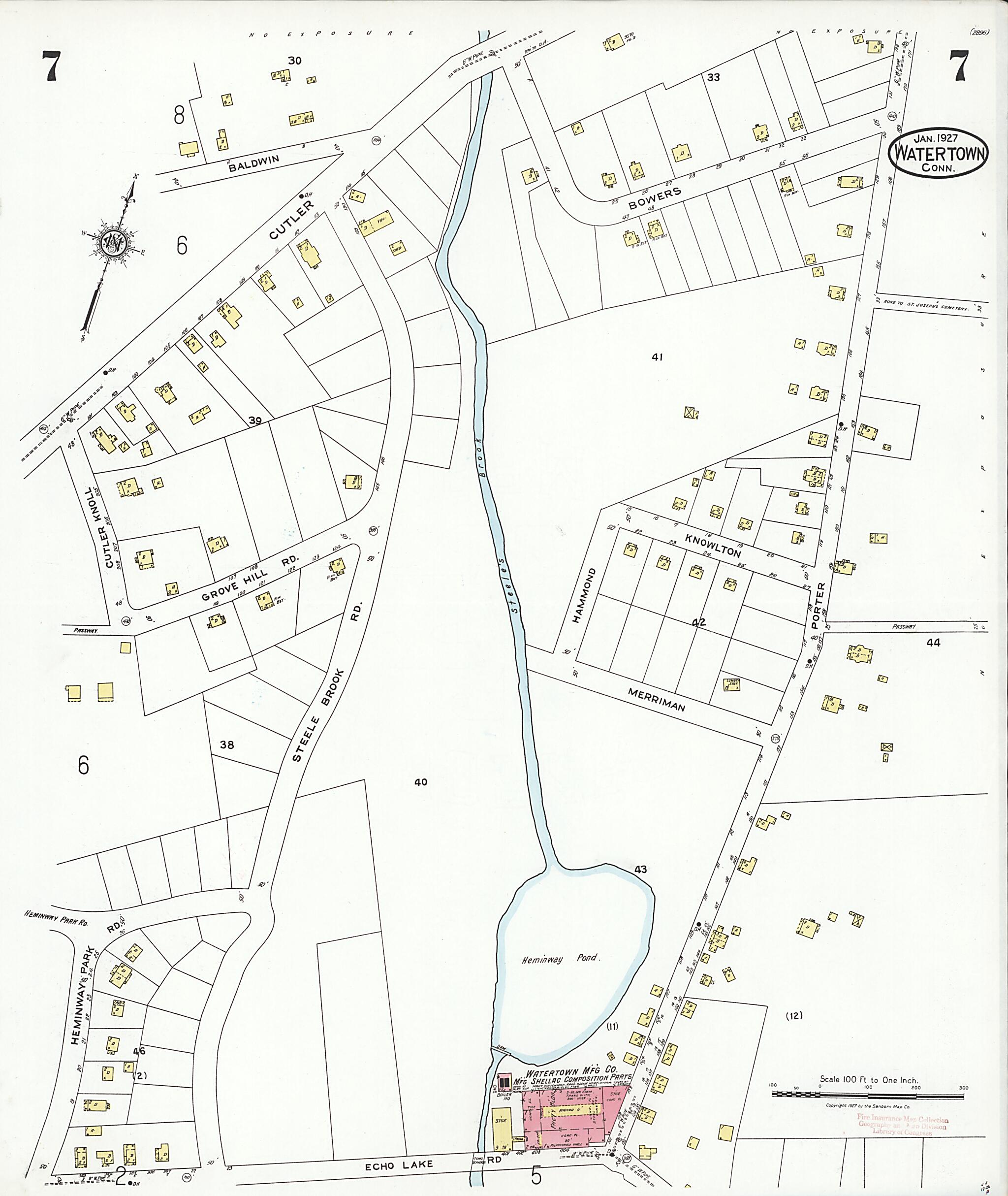 This old map of Watertown, Litchfield County, Connecticut was created by Sanborn Map Company in 1927