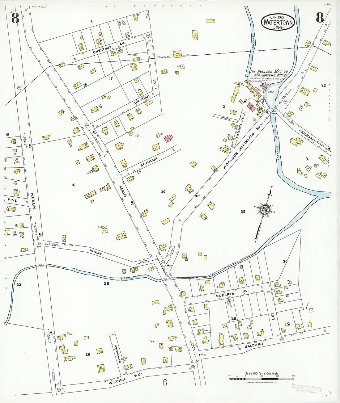 This old map of Watertown, Litchfield County, Connecticut was created by Sanborn Map Company in 1927