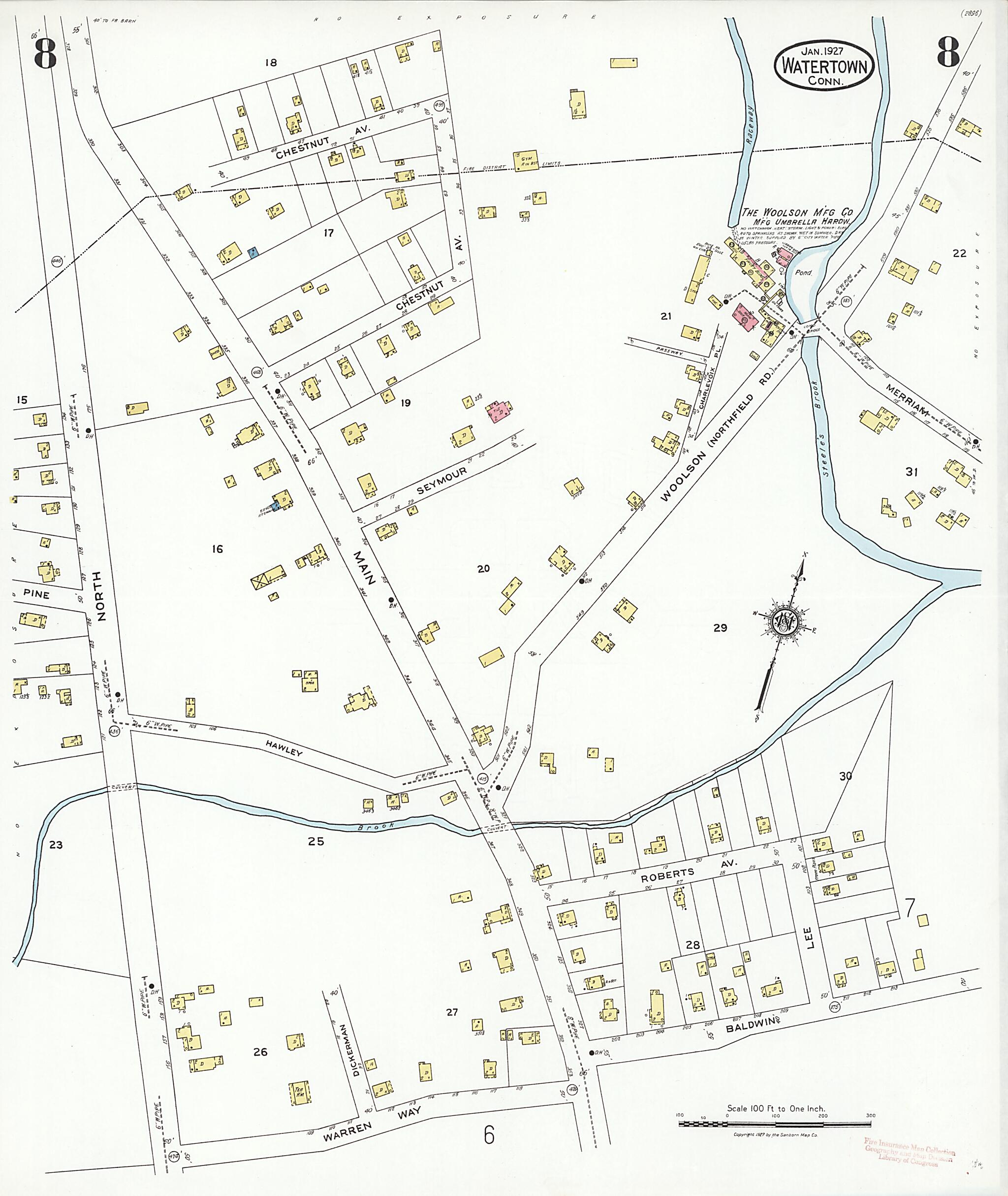 This old map of Watertown, Litchfield County, Connecticut was created by Sanborn Map Company in 1927