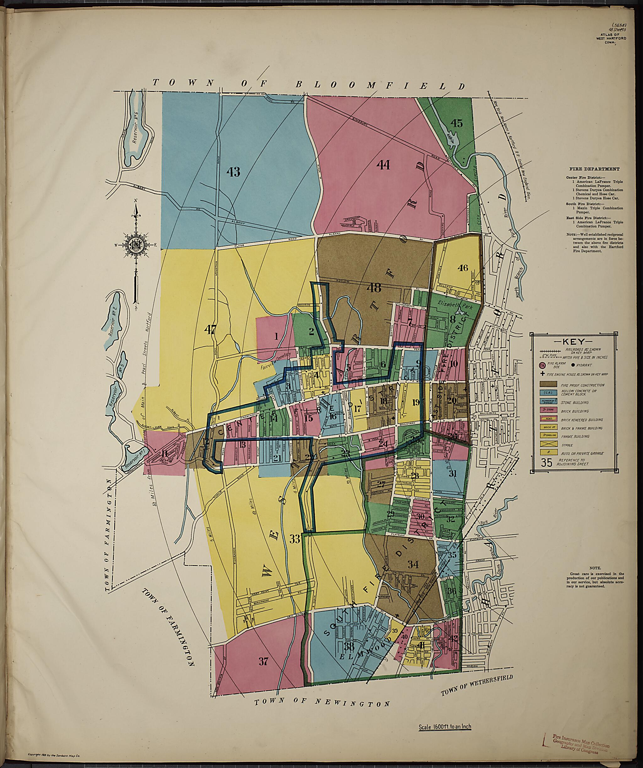 This old map of West Hartford, Hartford County, Connecticut was created by Sanborn Map Company in 1923