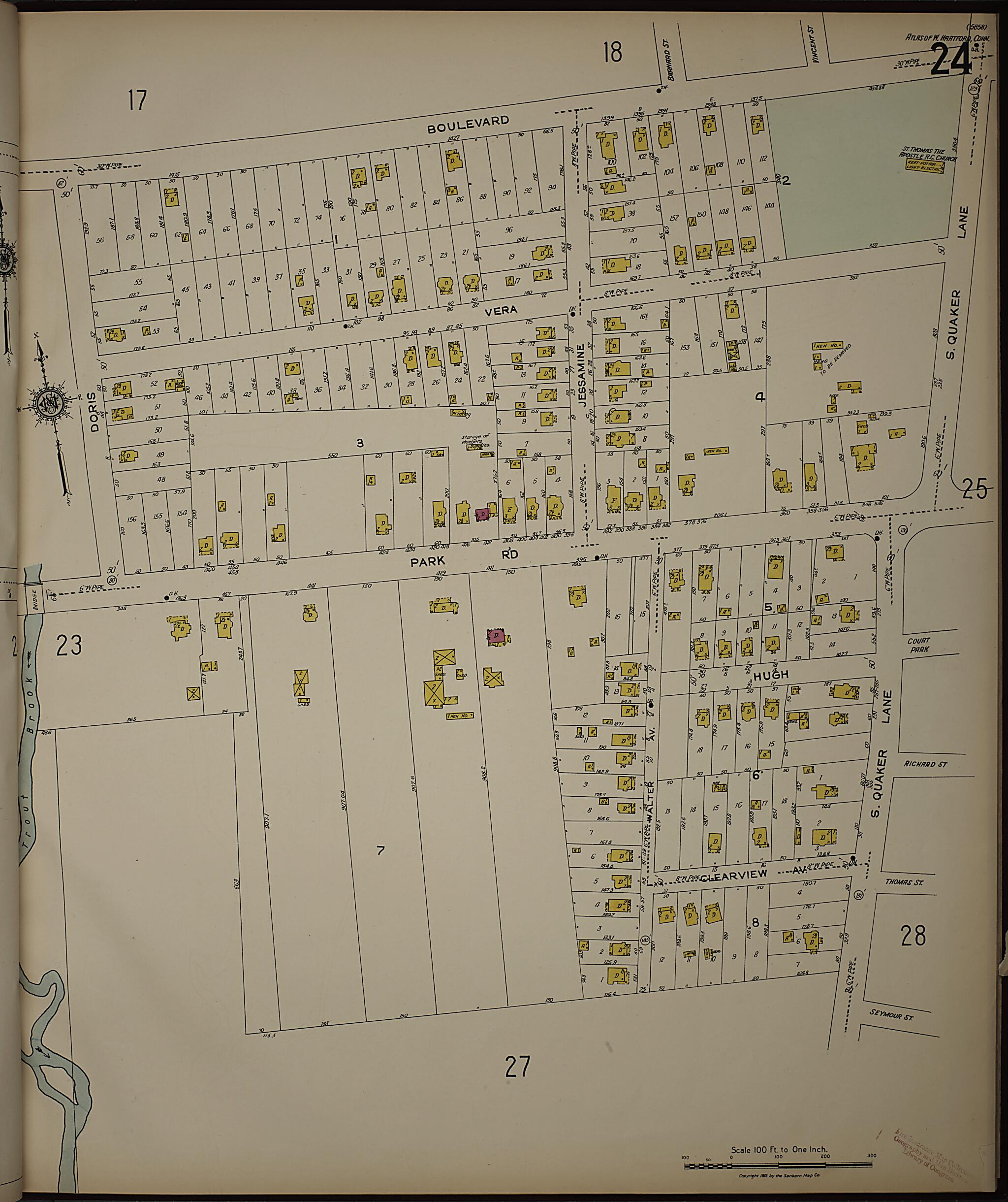 This old map of West Hartford, Hartford County, Connecticut was created by Sanborn Map Company in 1923