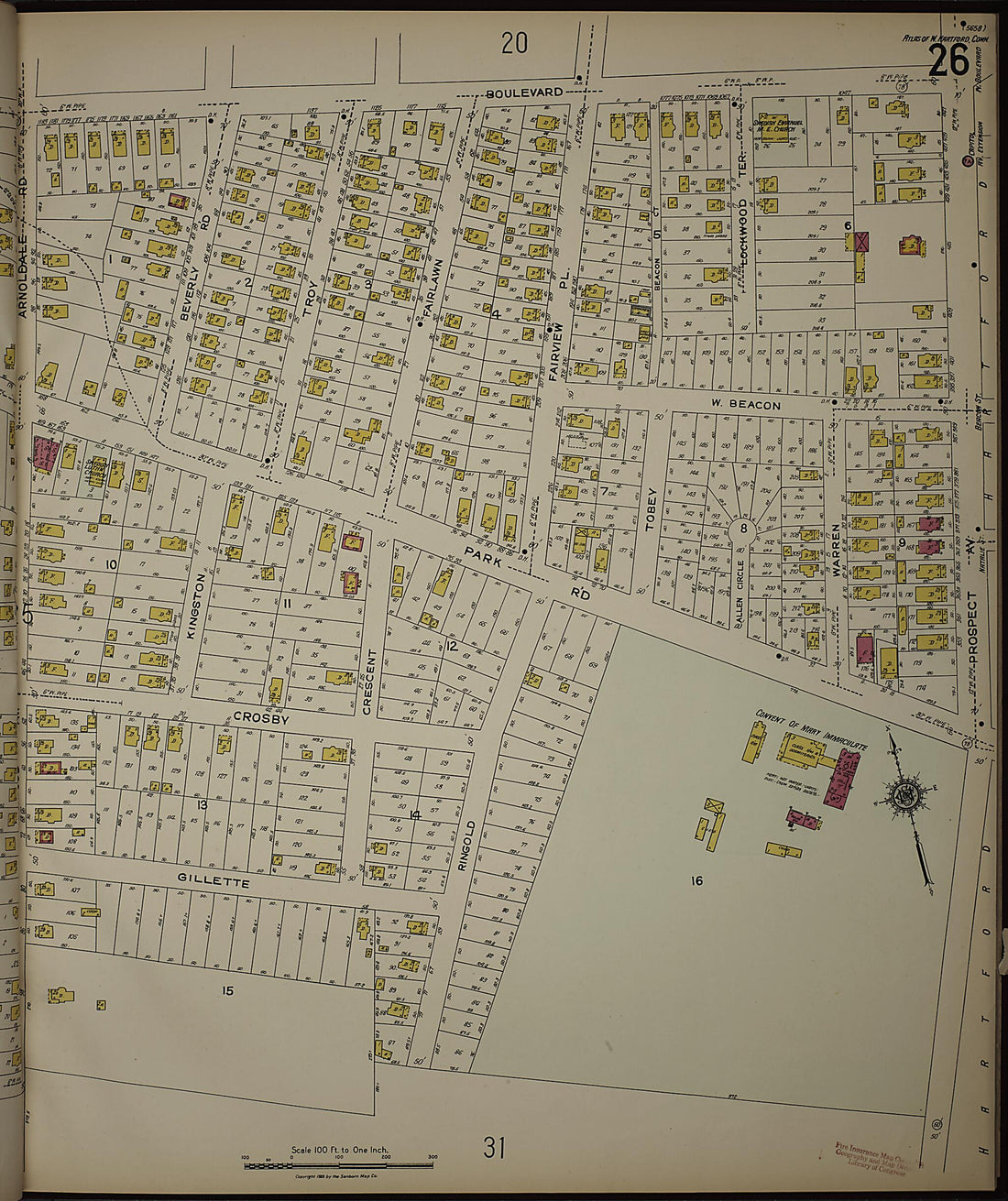 This old map of West Hartford, Hartford County, Connecticut was created by Sanborn Map Company in 1923