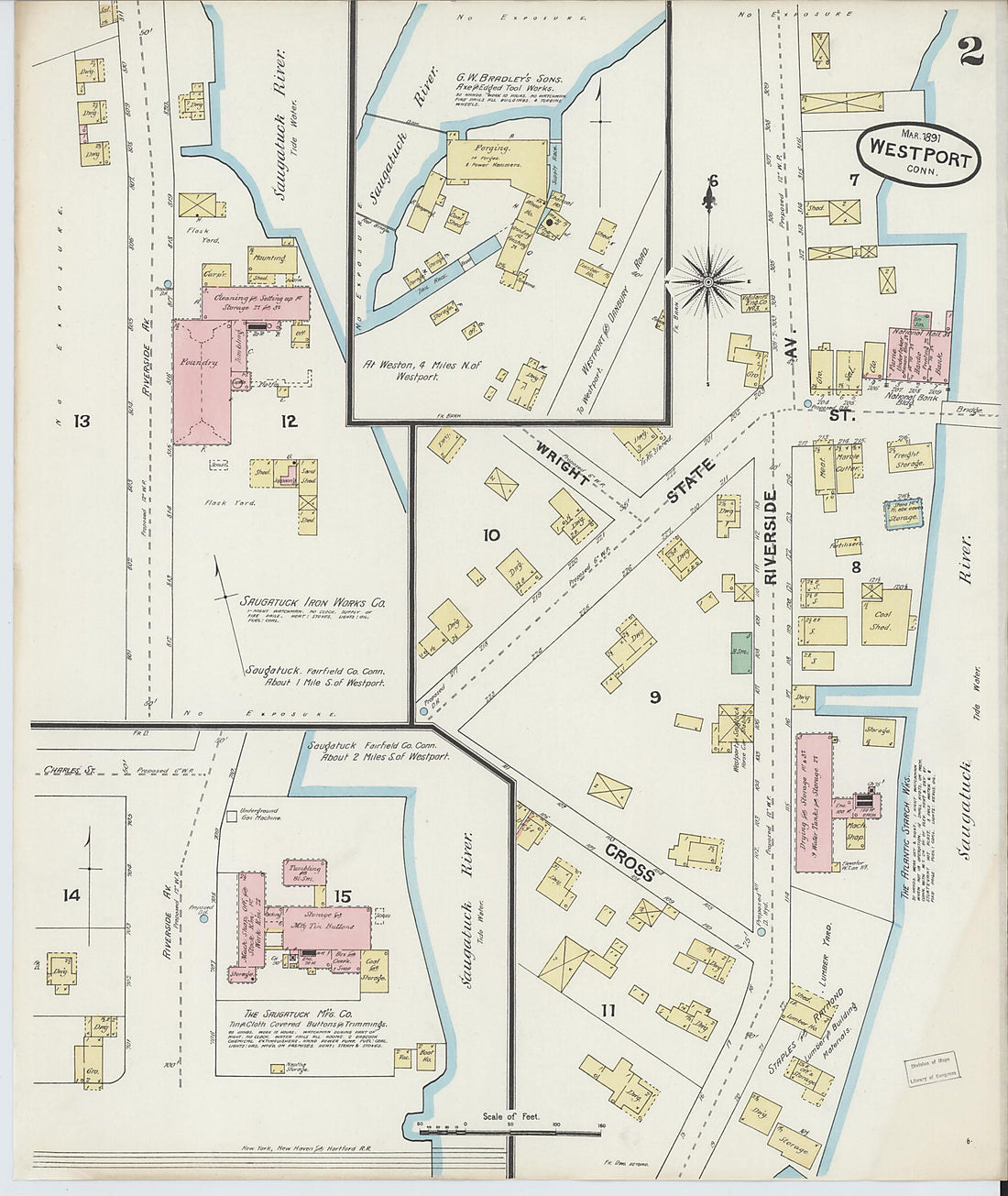This old map of Westport, Fairfield County, Connecticut was created by Sanborn Map Company in 1891