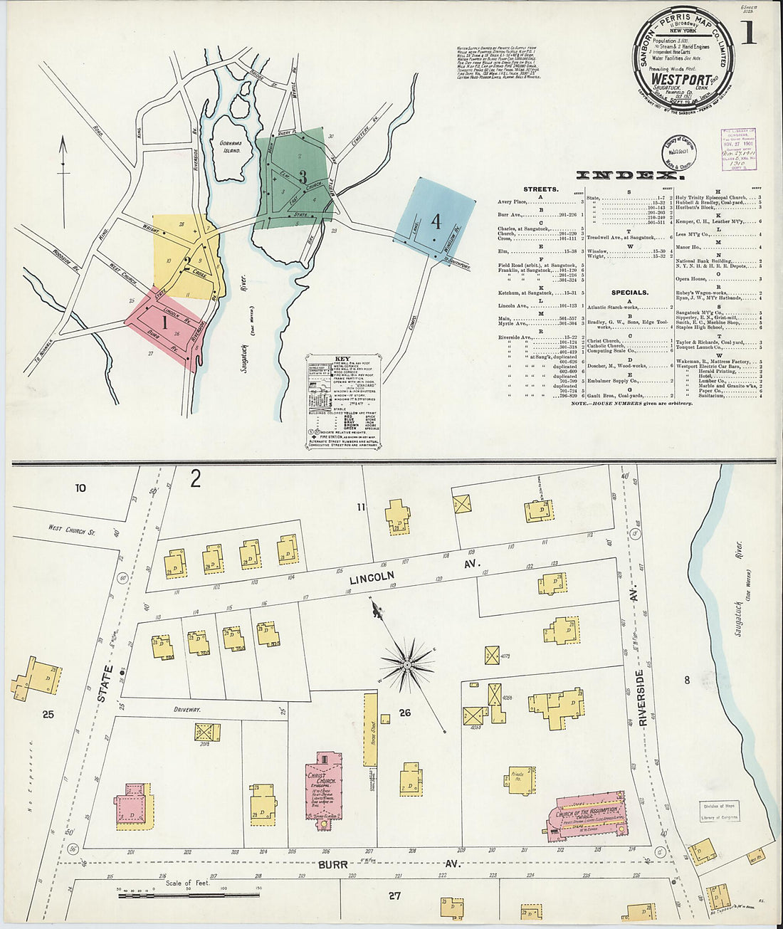 This old map of Westport, Fairfield County, Connecticut was created by Sanborn Map Company in 1901