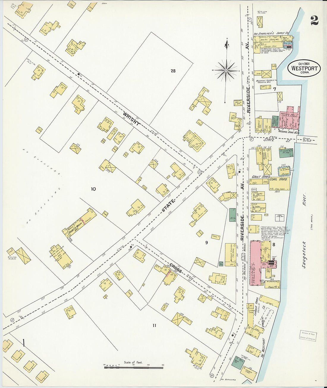This old map of Westport, Fairfield County, Connecticut was created by Sanborn Map Company in 1901