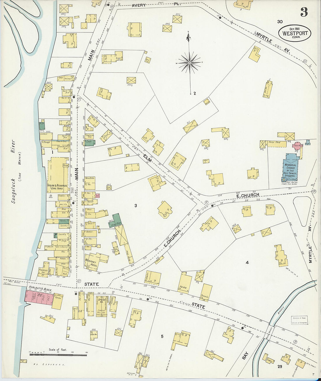 This old map of Westport, Fairfield County, Connecticut was created by Sanborn Map Company in 1901