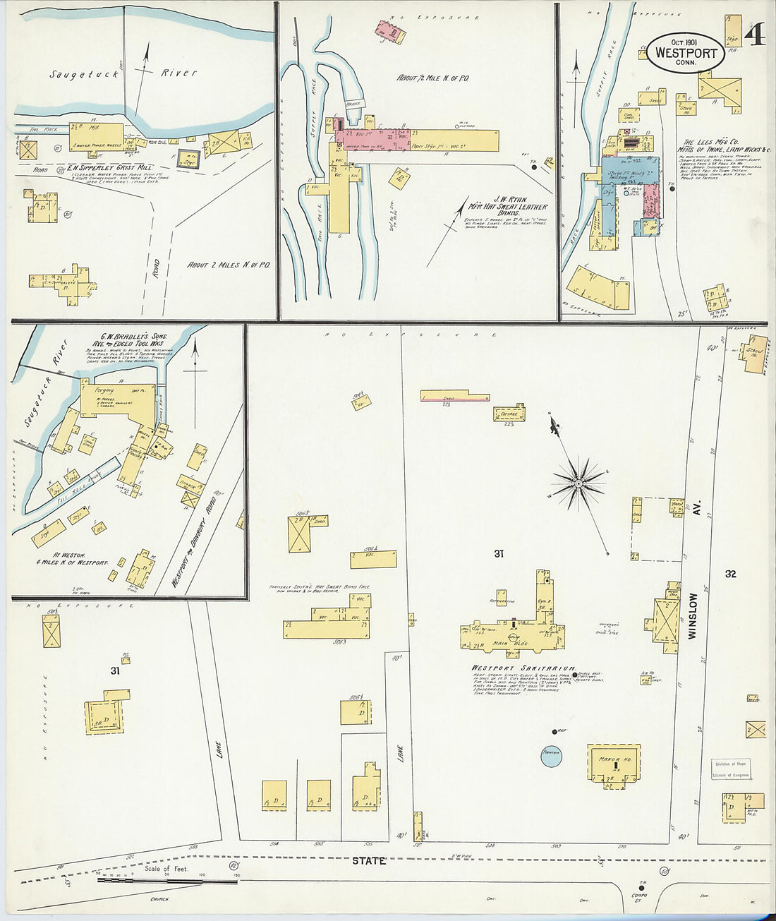 This old map of Westport, Fairfield County, Connecticut was created by Sanborn Map Company in 1901