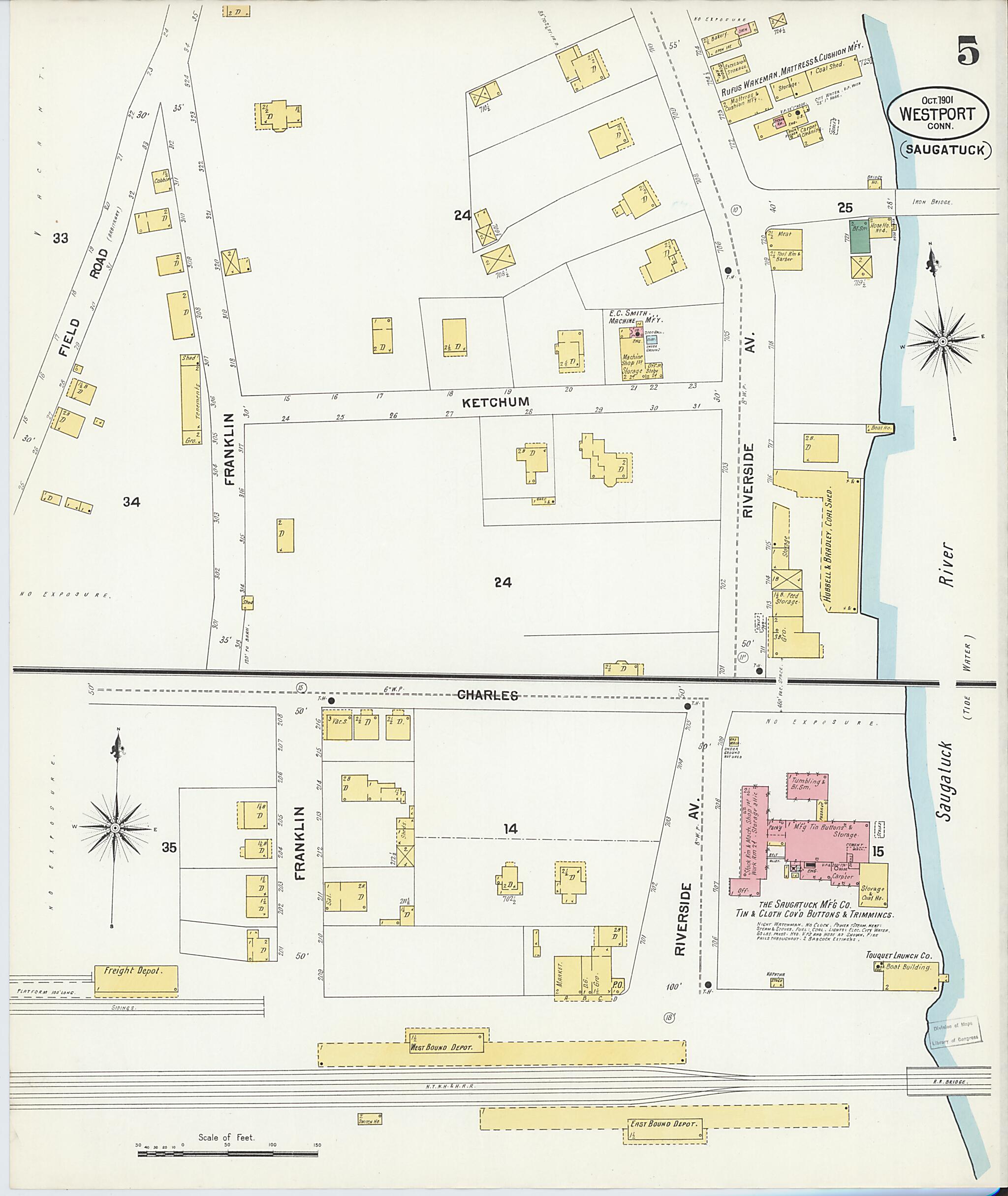 This old map of Westport, Fairfield County, Connecticut was created by Sanborn Map Company in 1901