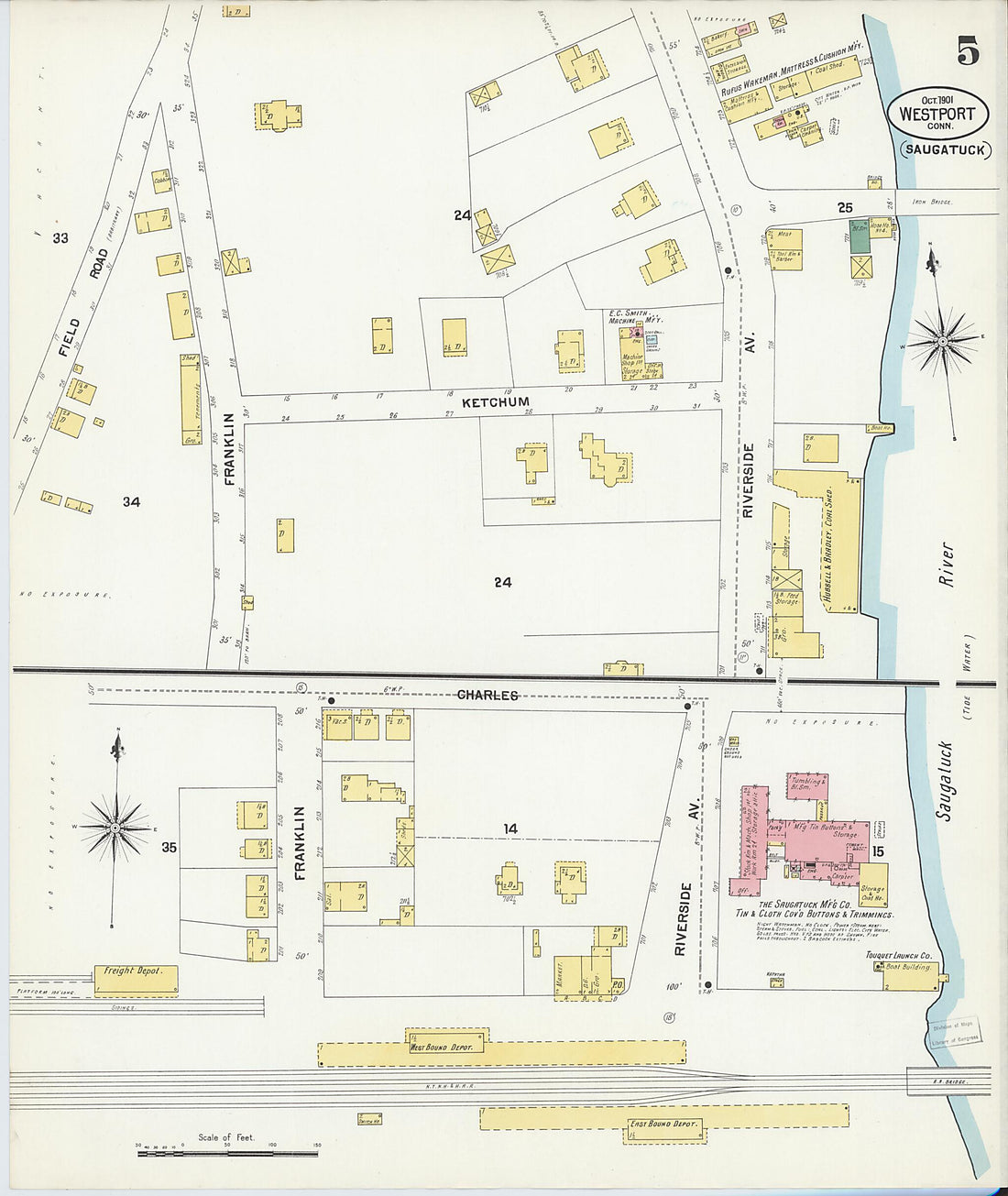 This old map of Westport, Fairfield County, Connecticut was created by Sanborn Map Company in 1901