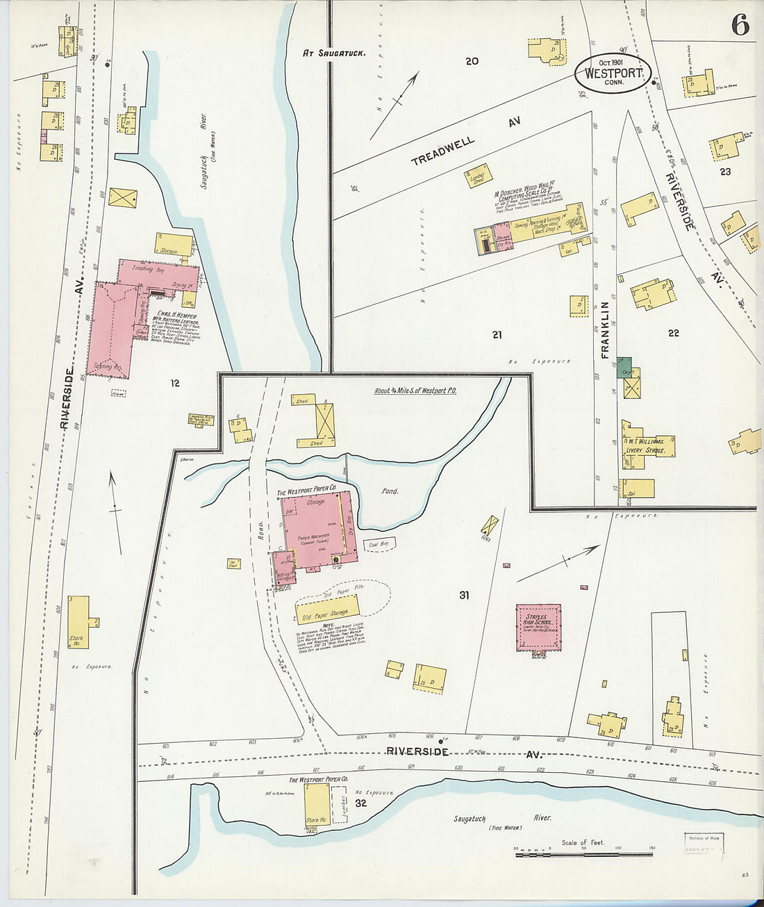 This old map of Westport, Fairfield County, Connecticut was created by Sanborn Map Company in 1901