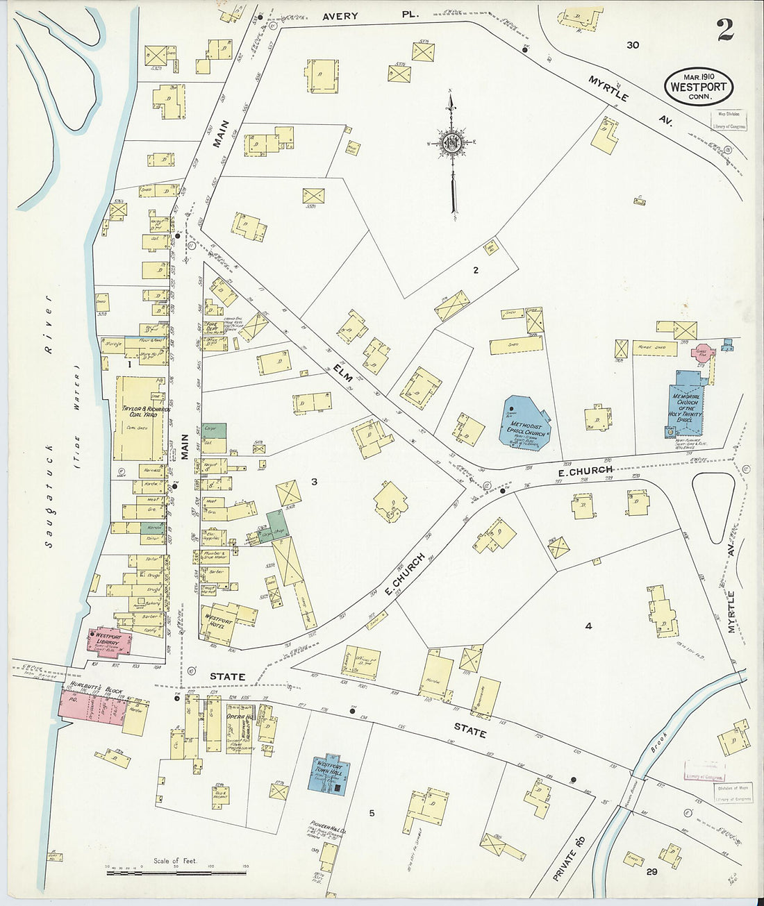 This old map of Westport, Fairfield County, Connecticut was created by Sanborn Map Company in 1910
