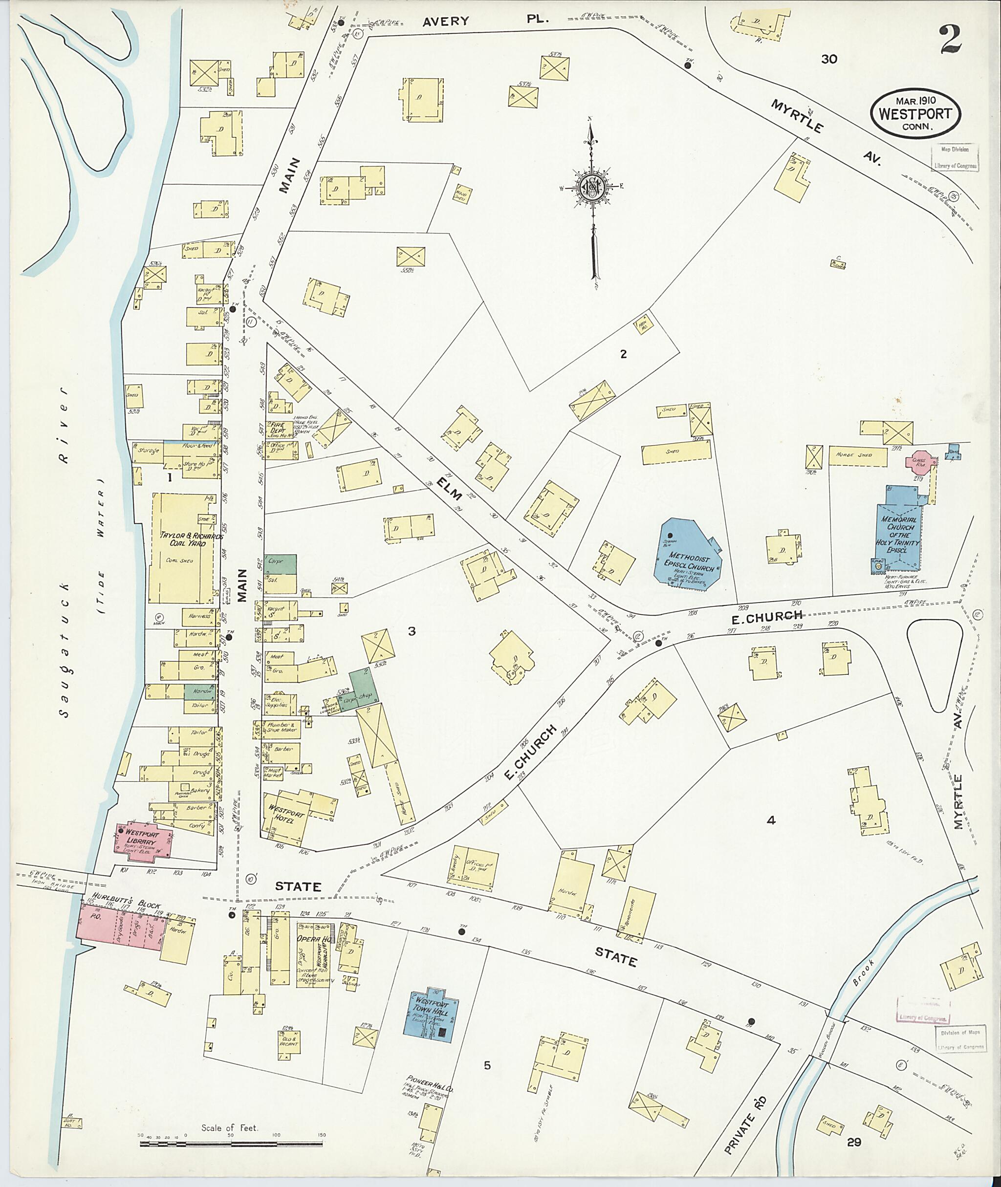 This old map of Westport, Fairfield County, Connecticut was created by Sanborn Map Company in 1910