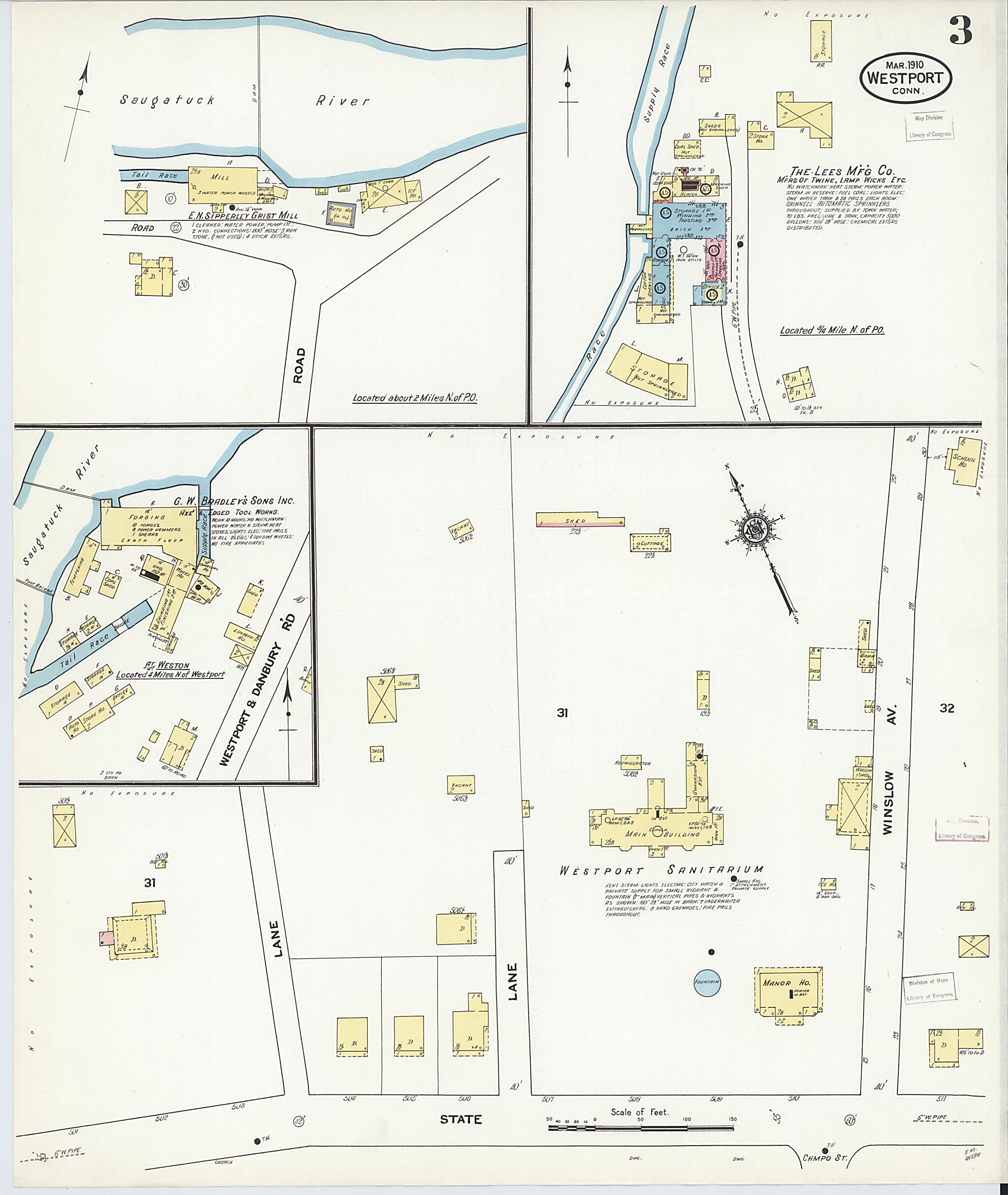This old map of Westport, Fairfield County, Connecticut was created by Sanborn Map Company in 1910