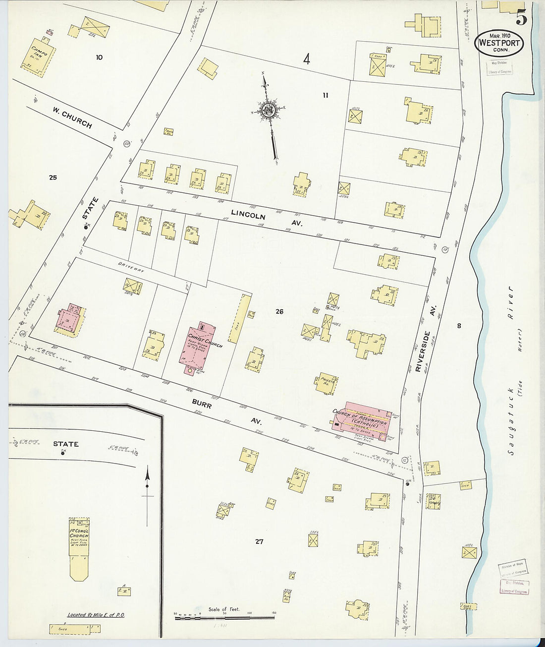 This old map of Westport, Fairfield County, Connecticut was created by Sanborn Map Company in 1910