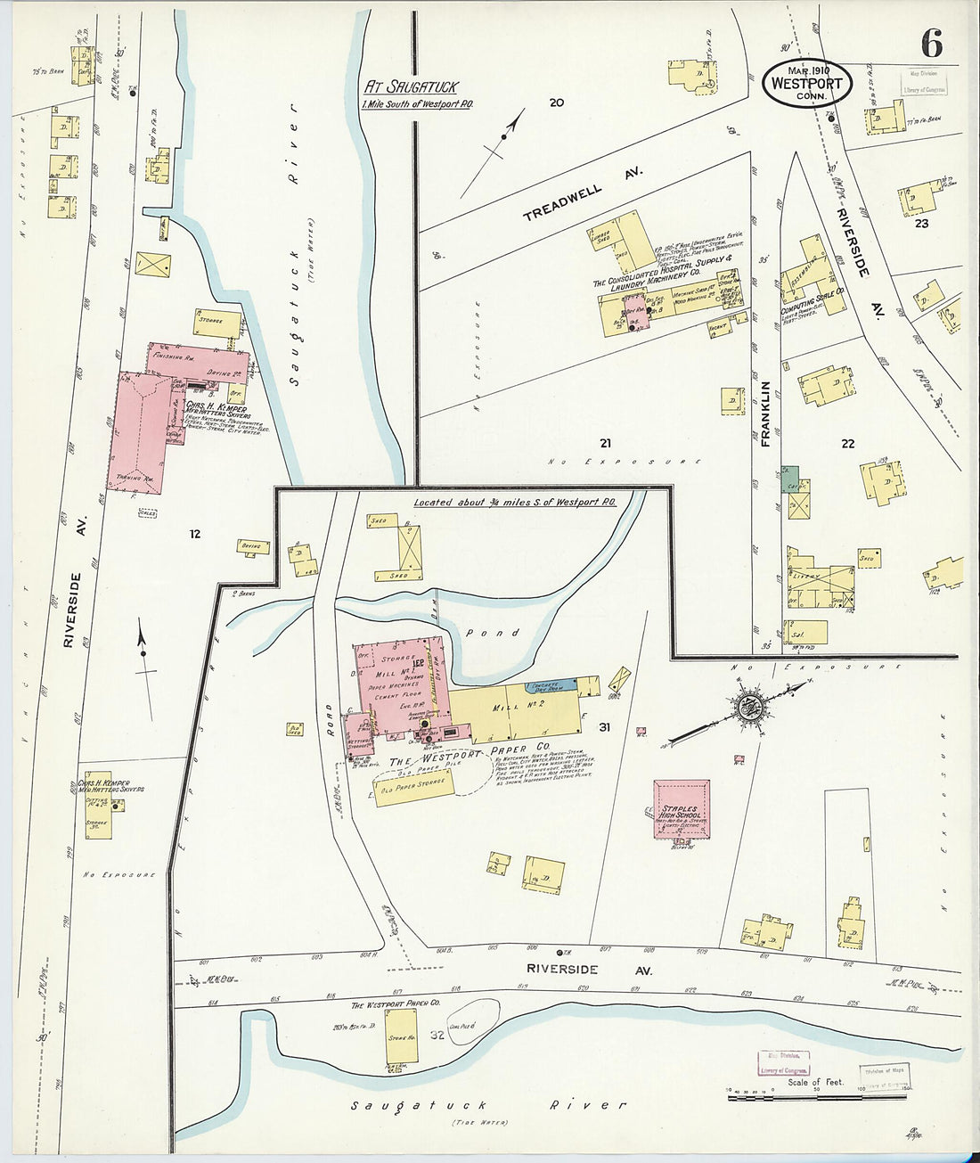 This old map of Westport, Fairfield County, Connecticut was created by Sanborn Map Company in 1910