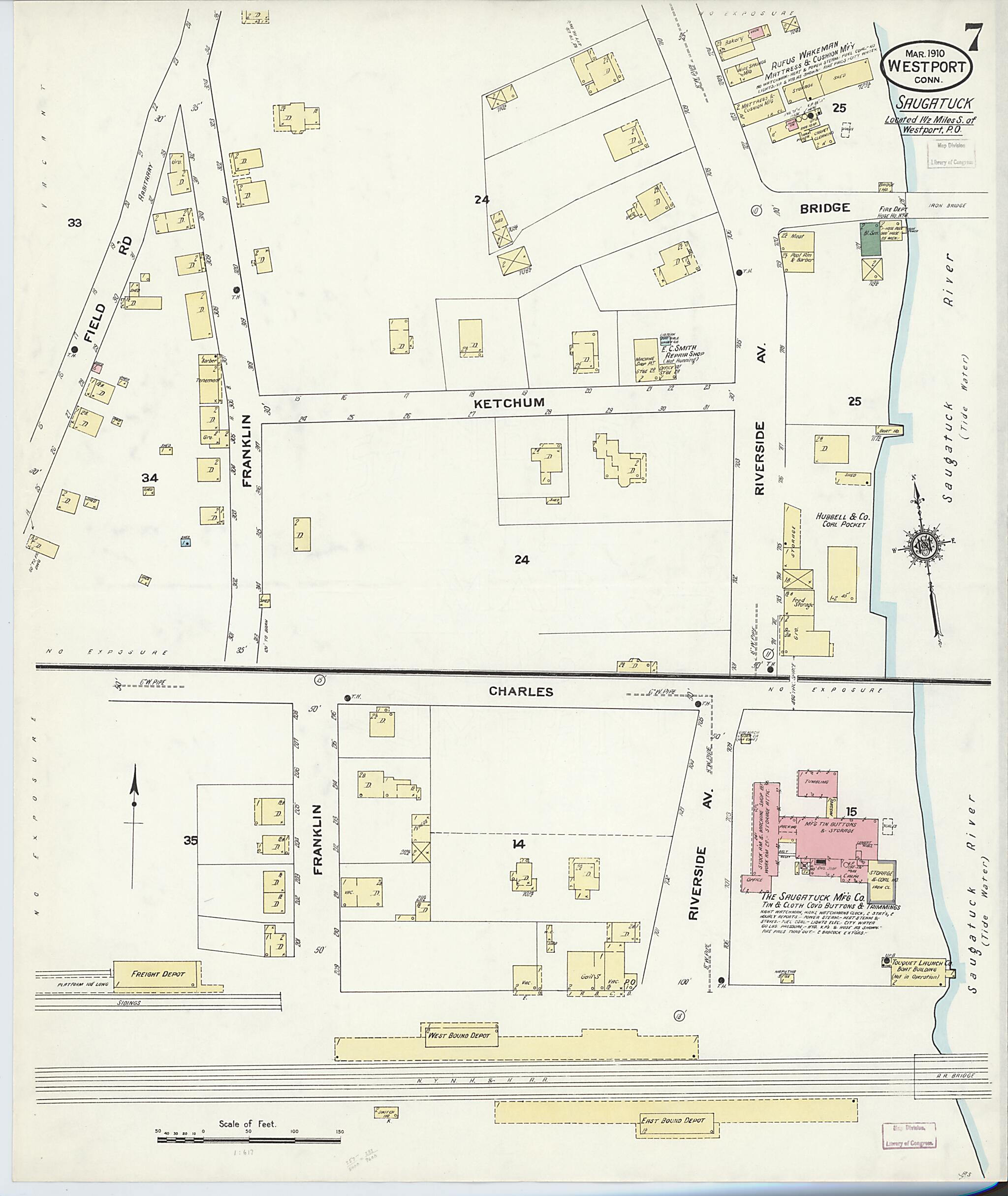 This old map of Westport, Fairfield County, Connecticut was created by Sanborn Map Company in 1910