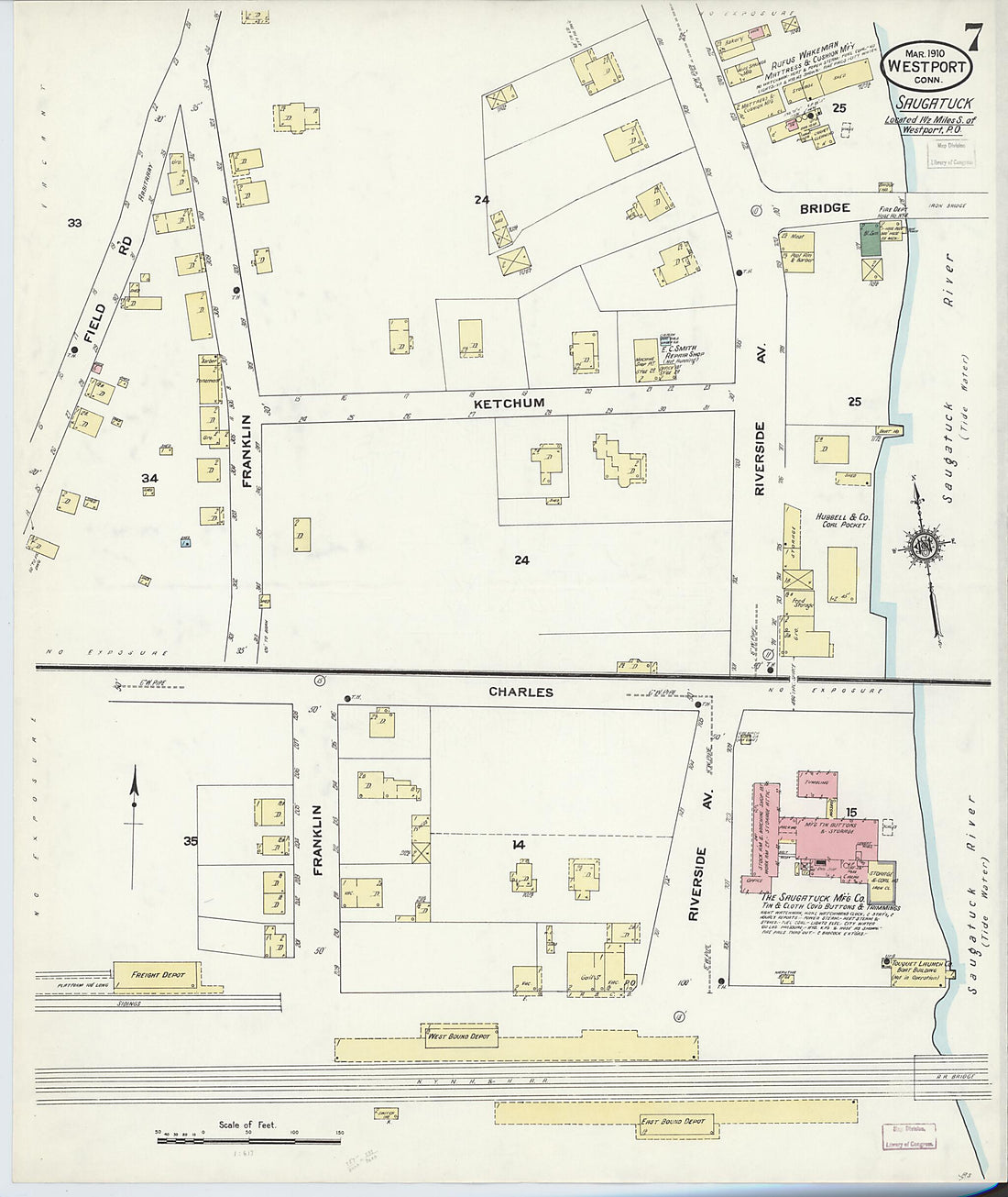 This old map of Westport, Fairfield County, Connecticut was created by Sanborn Map Company in 1910