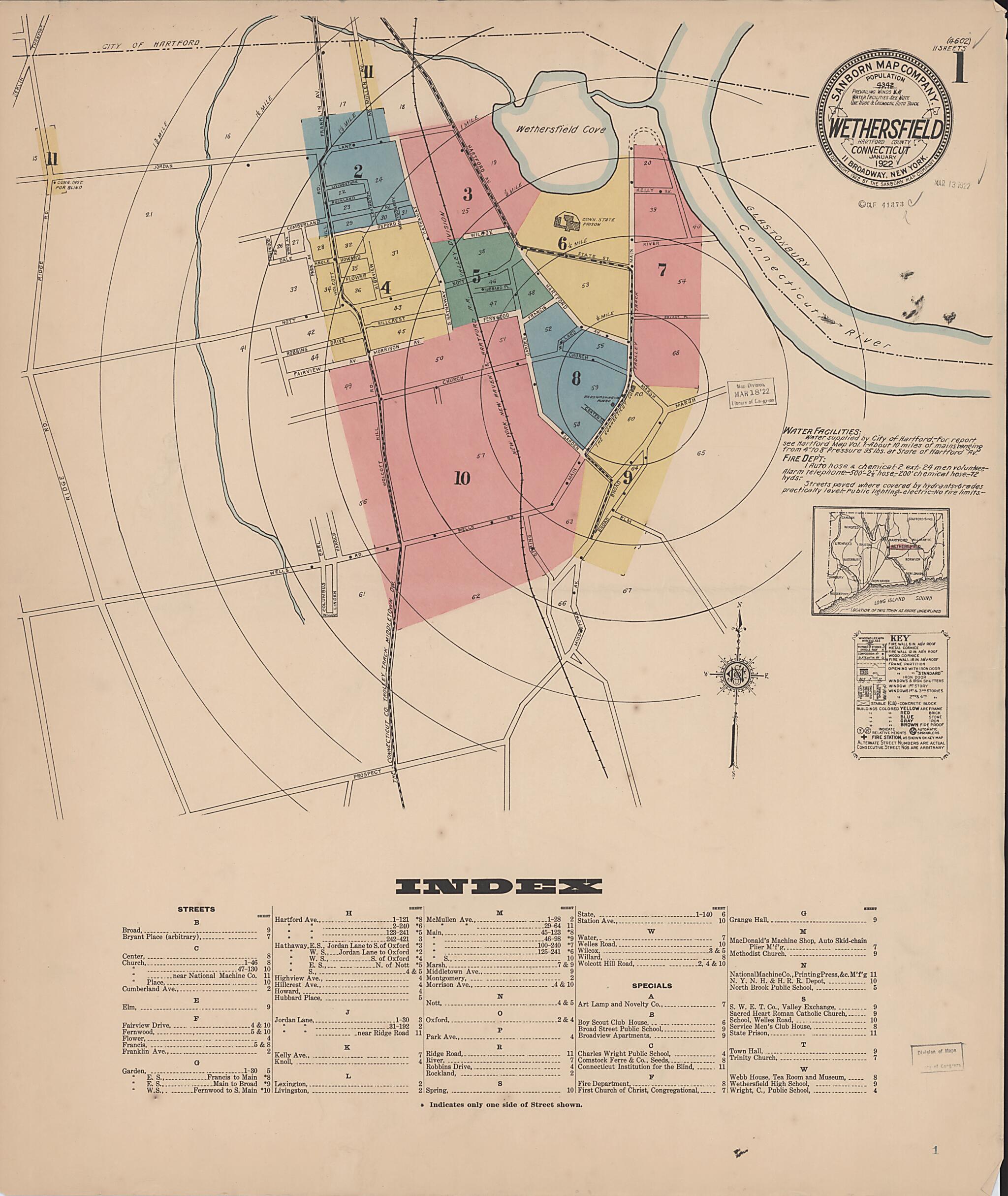This old map of Wethersfield, Hartford County, Connecticut was created by Sanborn Map Company in 1922