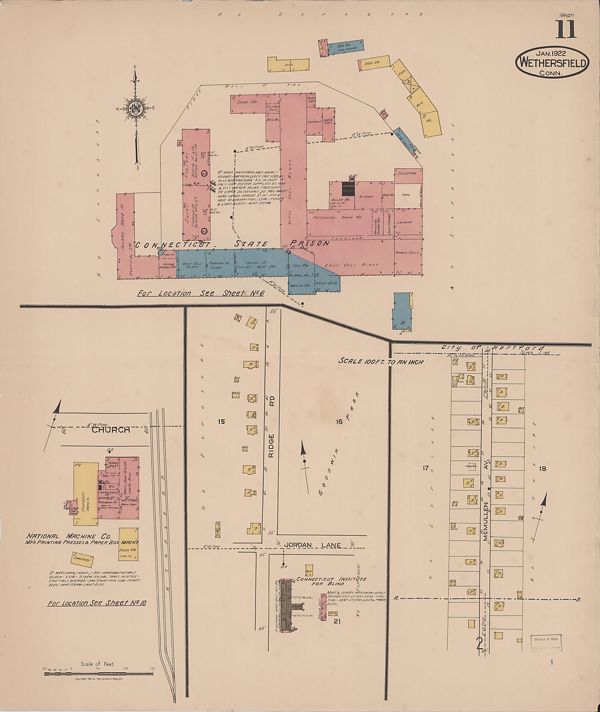 This old map of Wethersfield, Hartford County, Connecticut was created by Sanborn Map Company in 1922