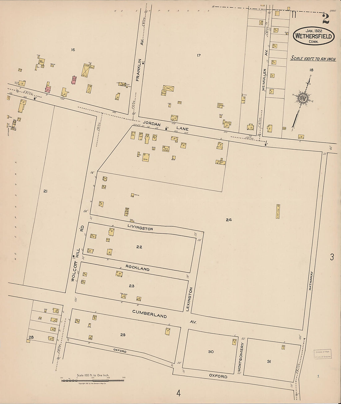 This old map of Wethersfield, Hartford County, Connecticut was created by Sanborn Map Company in 1922