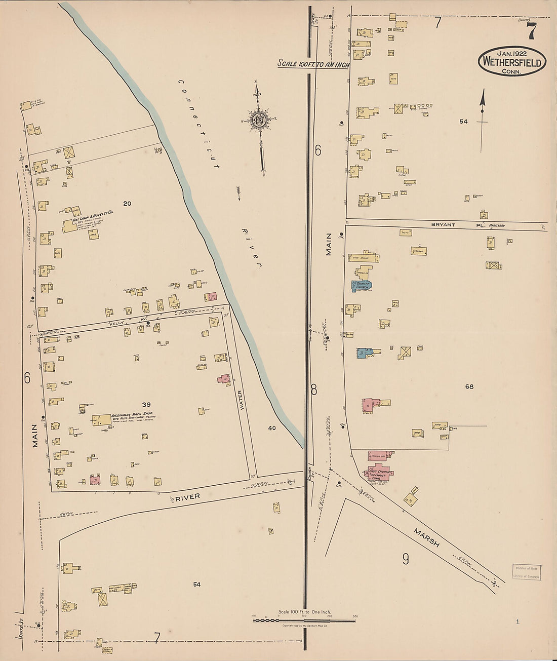This old map of Wethersfield, Hartford County, Connecticut was created by Sanborn Map Company in 1922