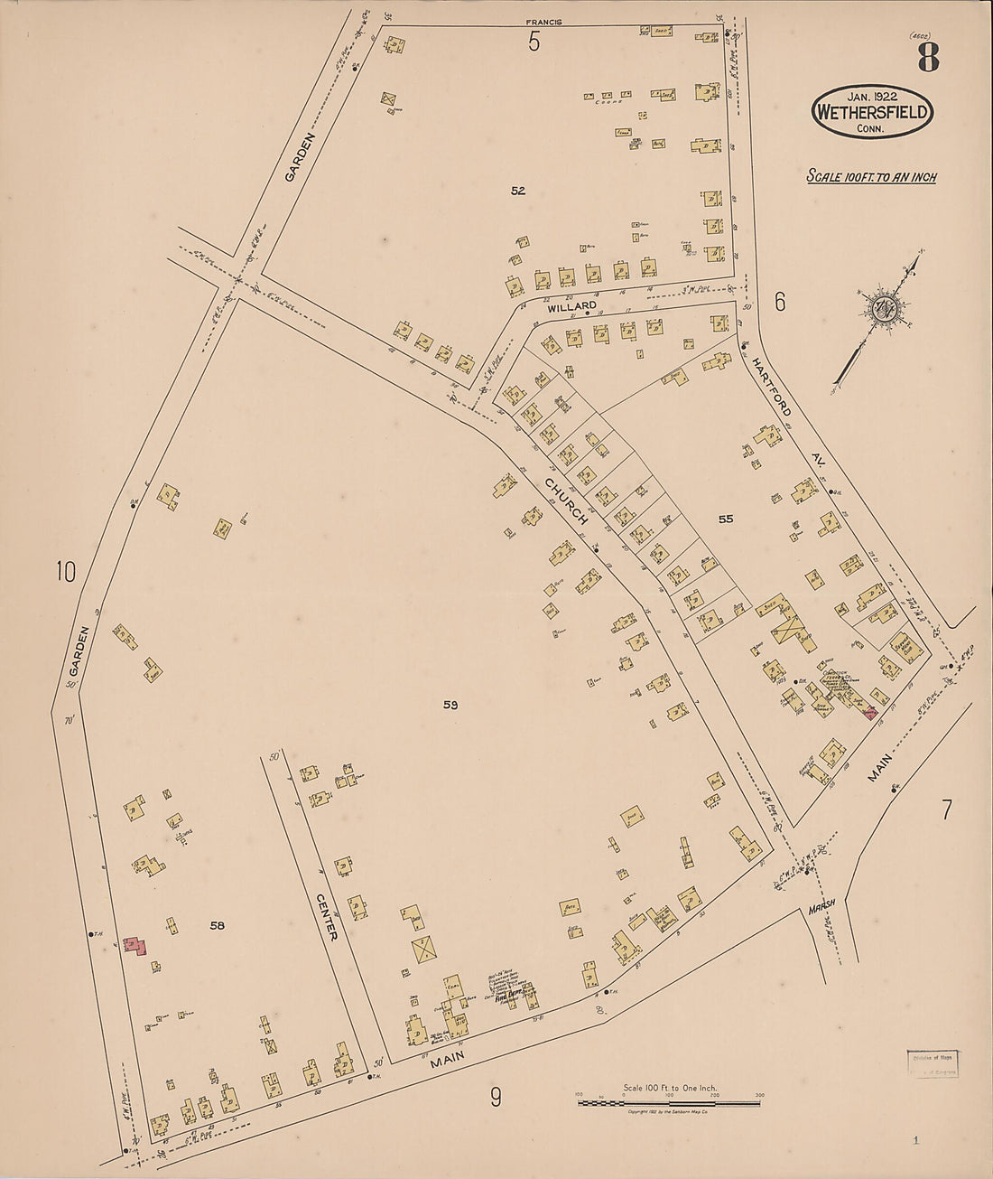 This old map of Wethersfield, Hartford County, Connecticut was created by Sanborn Map Company in 1922