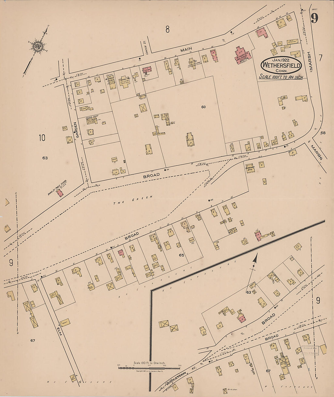 This old map of Wethersfield, Hartford County, Connecticut was created by Sanborn Map Company in 1922