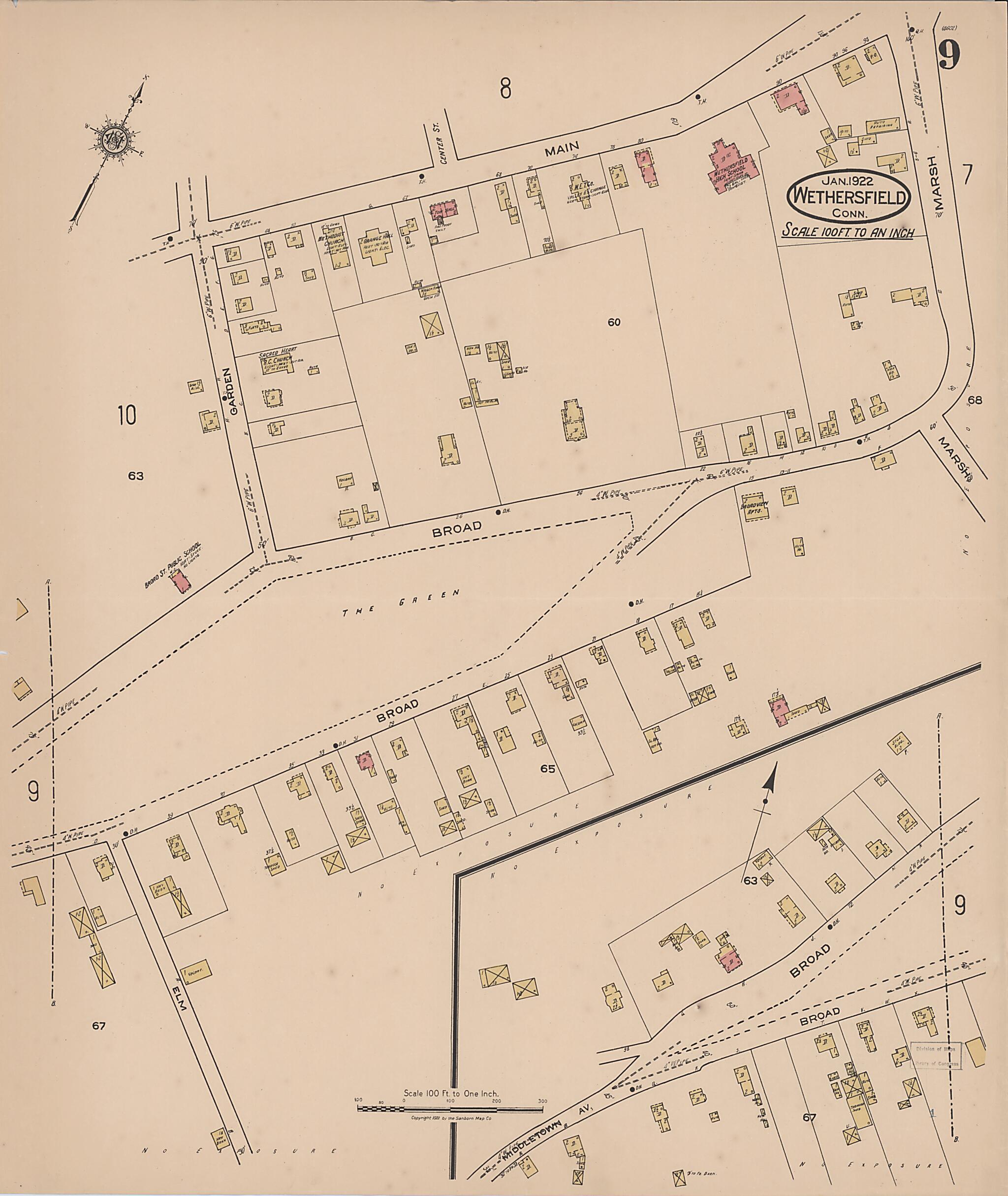This old map of Wethersfield, Hartford County, Connecticut was created by Sanborn Map Company in 1922