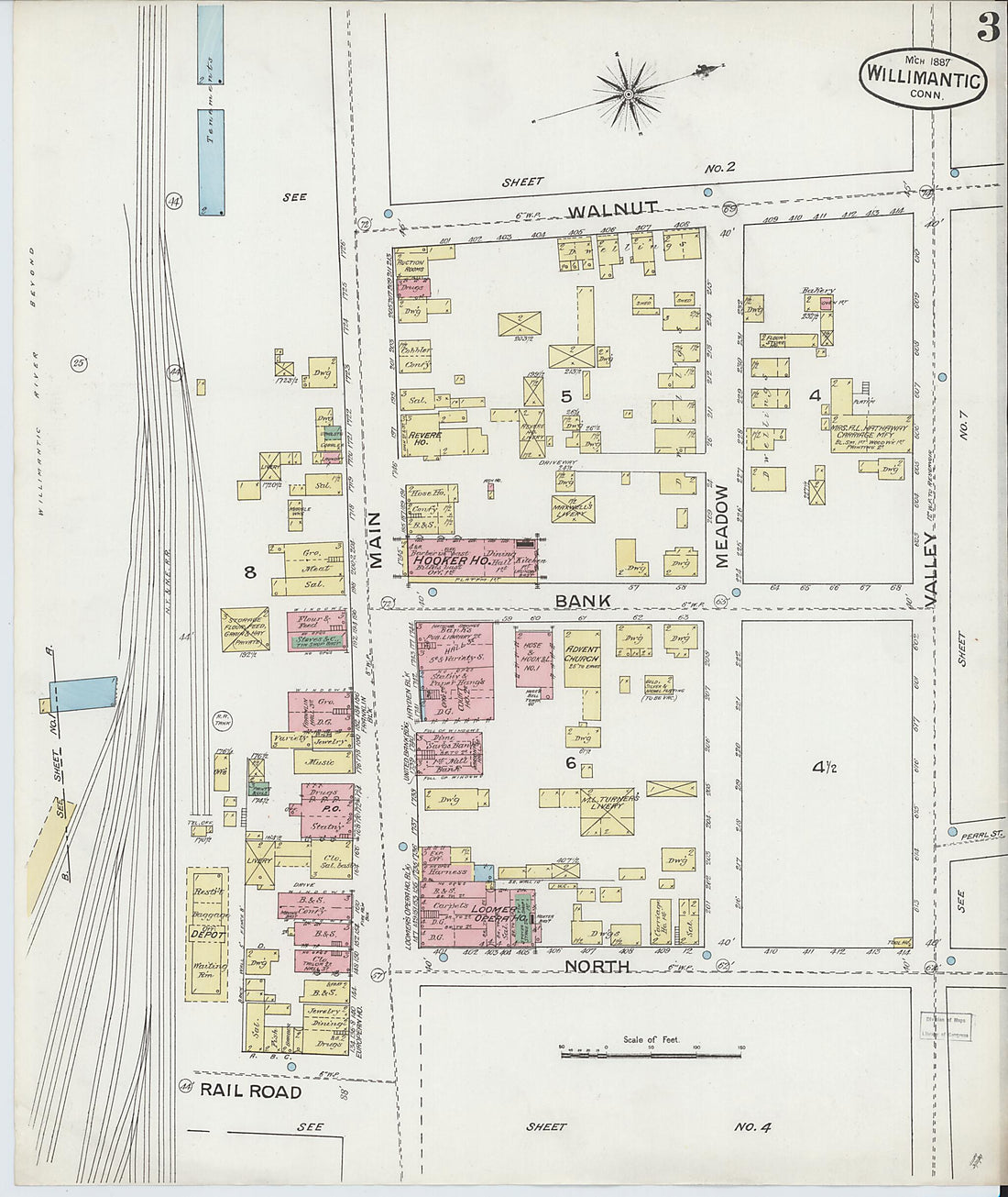 This old map of Willimantic, Windham County, Connecticut was created by Sanborn Map Company in 1887