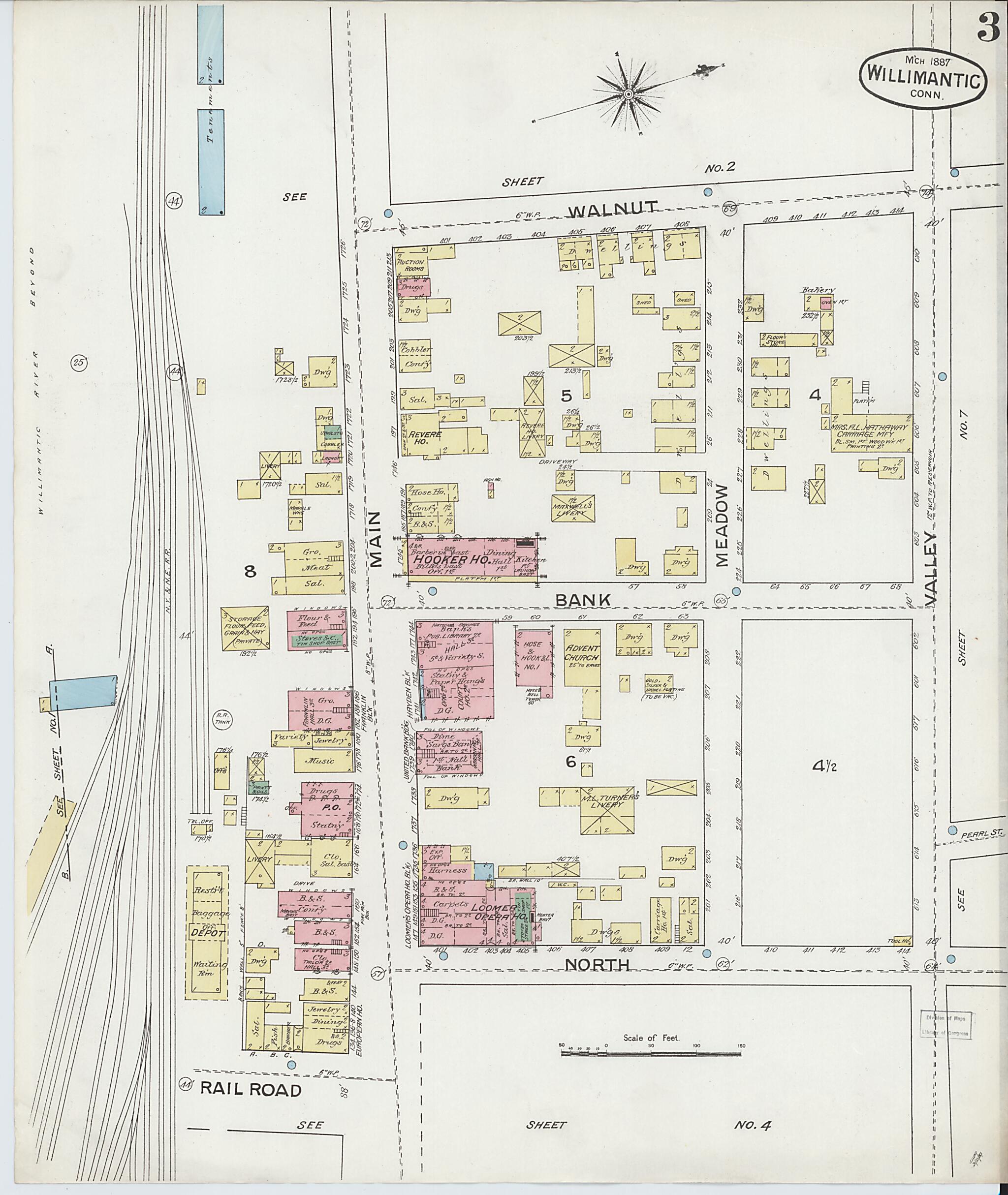 This old map of Willimantic, Windham County, Connecticut was created by Sanborn Map Company in 1887