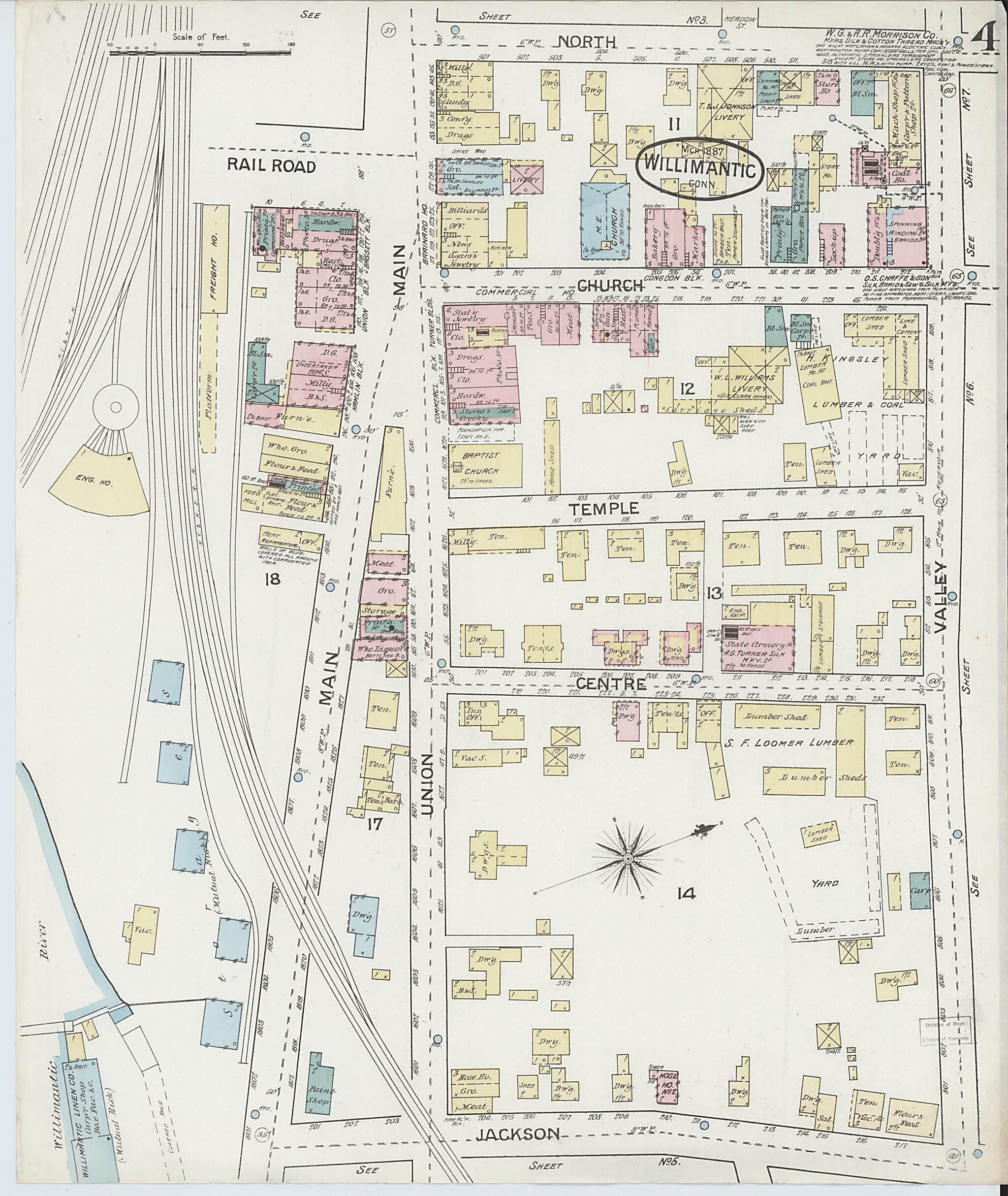 This old map of Willimantic, Windham County, Connecticut was created by Sanborn Map Company in 1887
