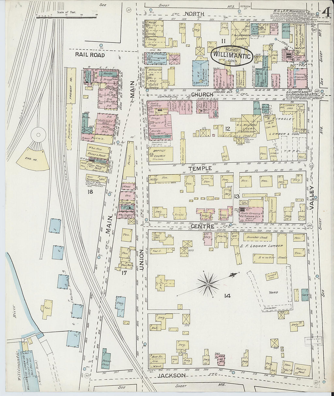 This old map of Willimantic, Windham County, Connecticut was created by Sanborn Map Company in 1887