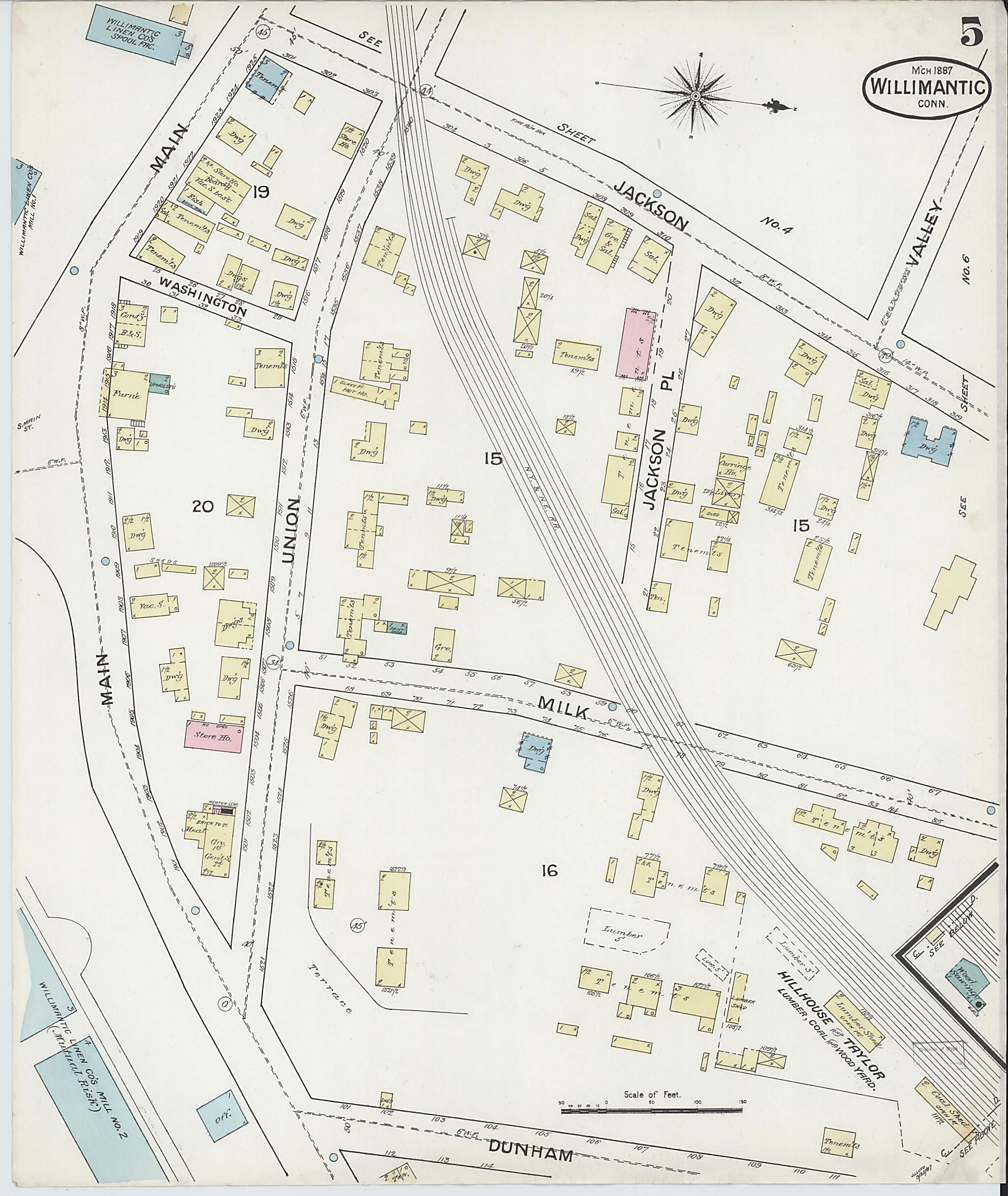 This old map of Willimantic, Windham County, Connecticut was created by Sanborn Map Company in 1887